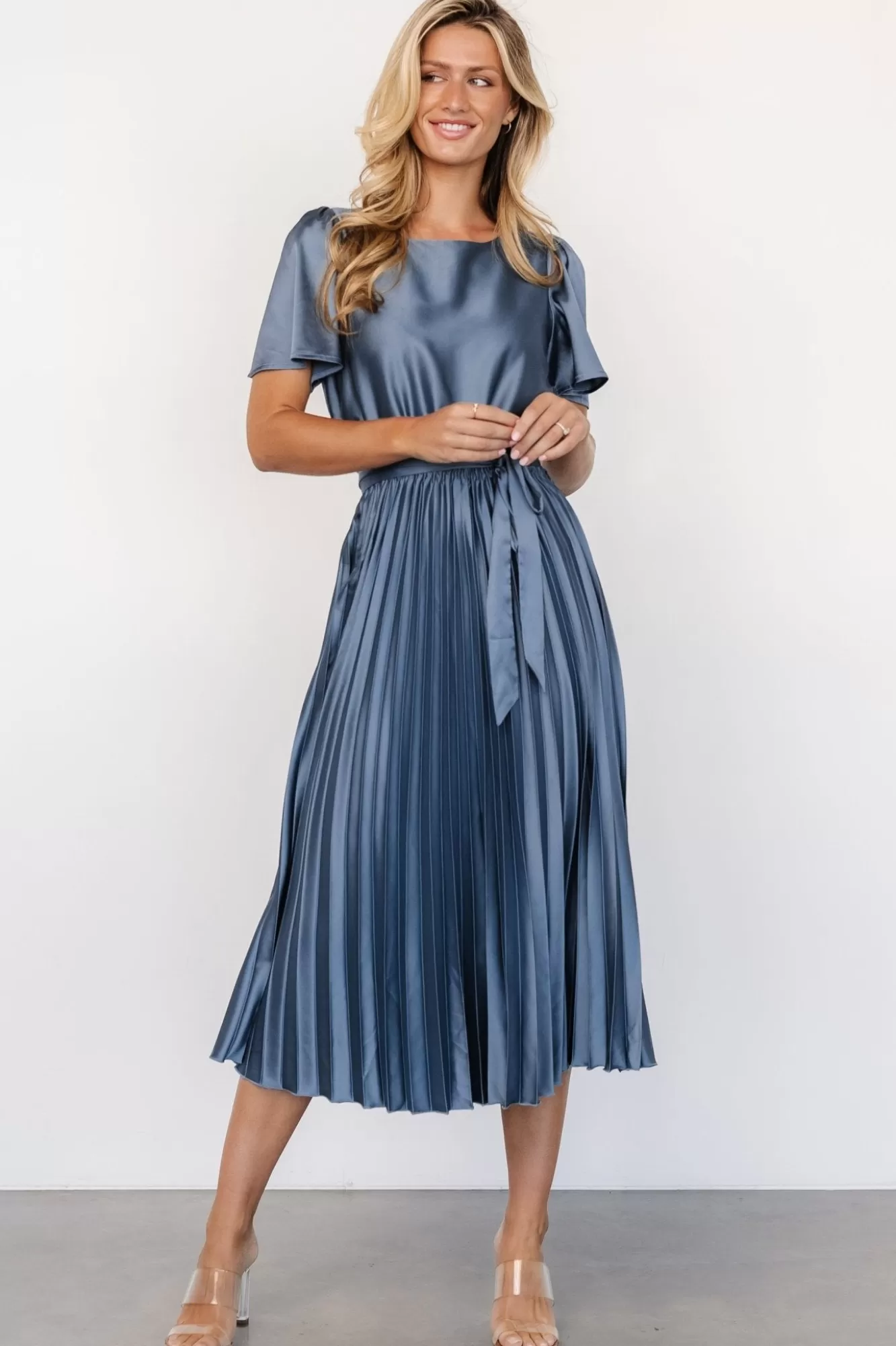 Baltic Born Midi Dresses | Midi Dresses | Adelaide Pleated Satin Dress |