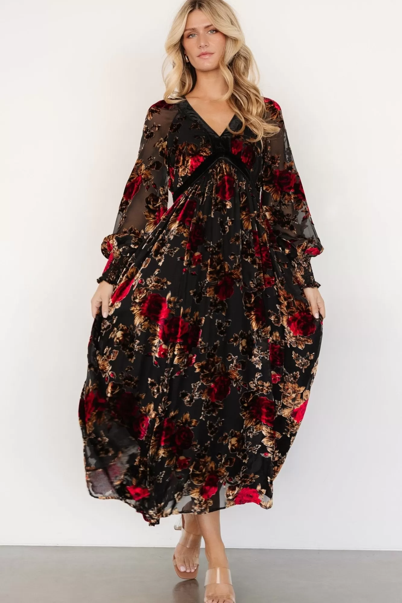 Baltic Born Maxi Dresses | Maxi Dresses | Adele Velvet Dress | Black + Rose Floral