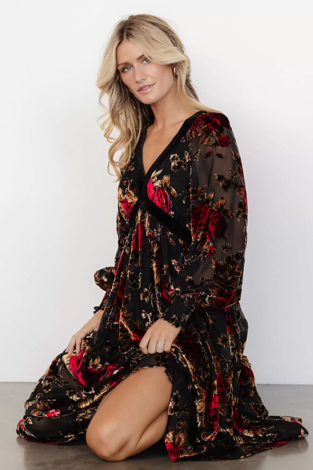 Baltic Born Maxi Dresses | Maxi Dresses | Adele Velvet Dress | Black + Rose Floral