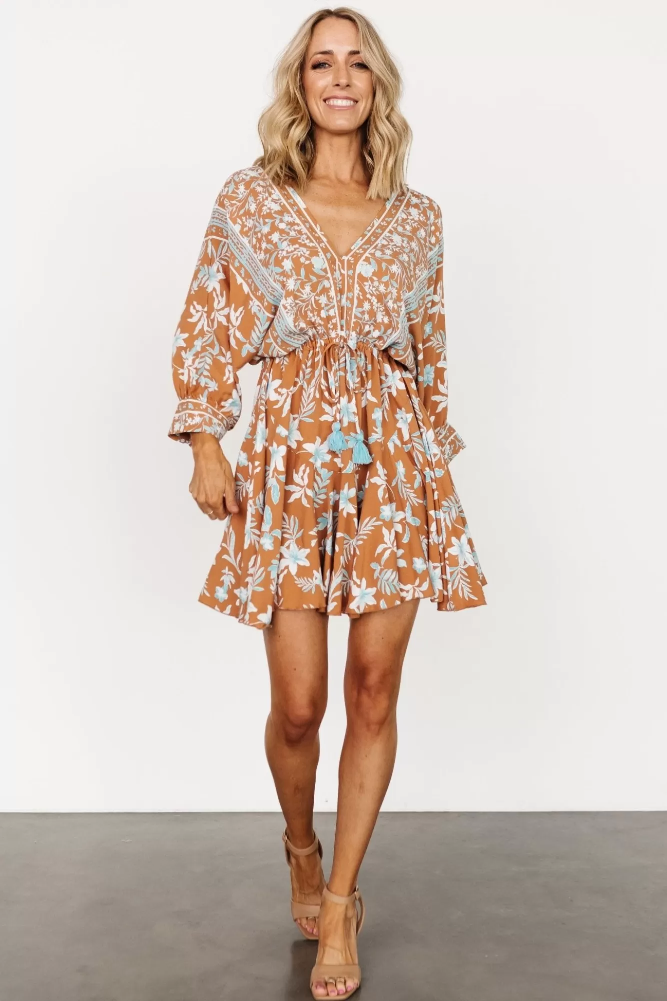 Baltic Born Short Dresses | Short Dresses | Adria Mini Dress | Camel + Blue