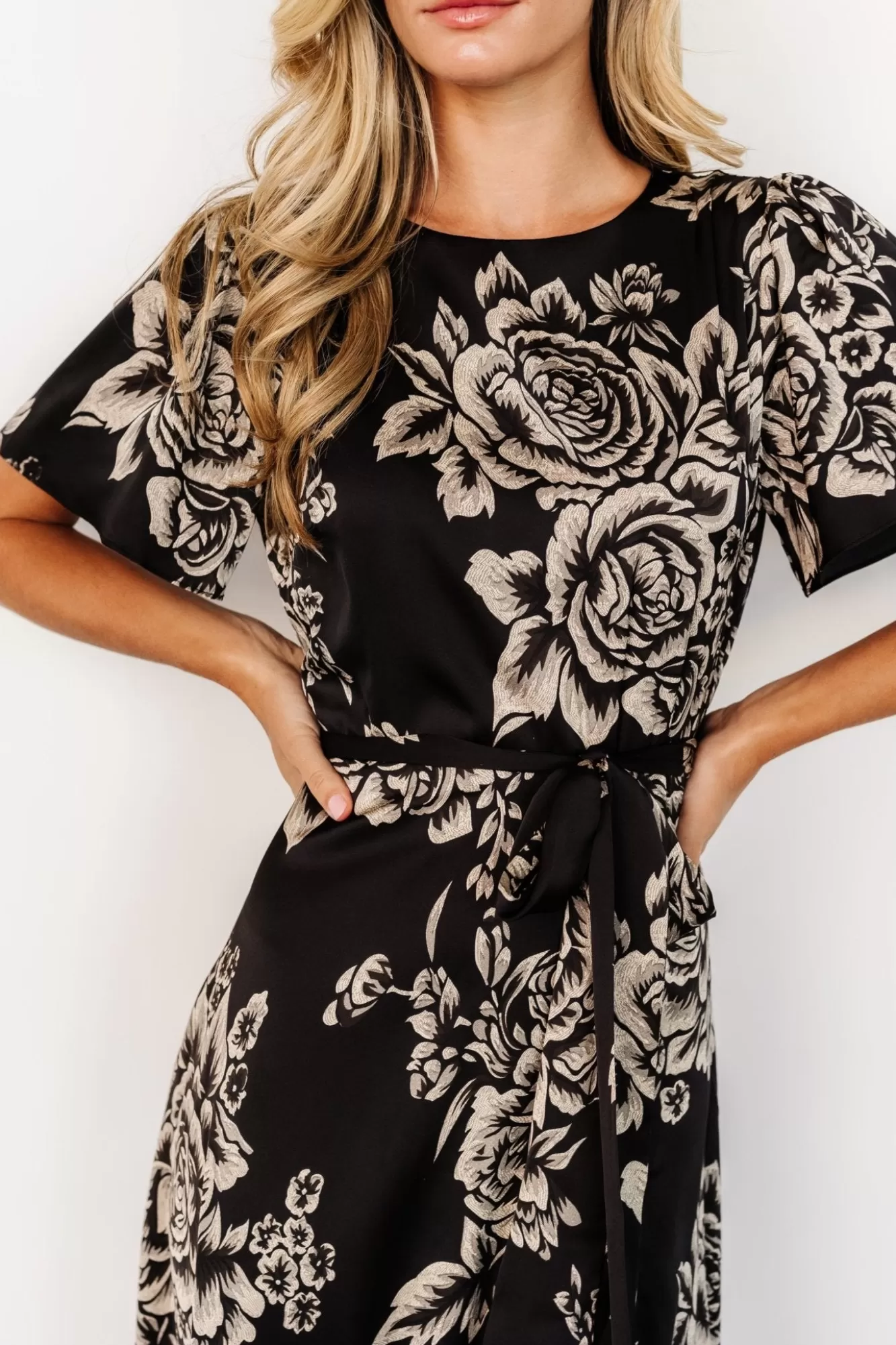 Baltic Born Maxi Dresses | Maxi Dresses | Agnes Satin Maxi Dress | Black + Cream Floral