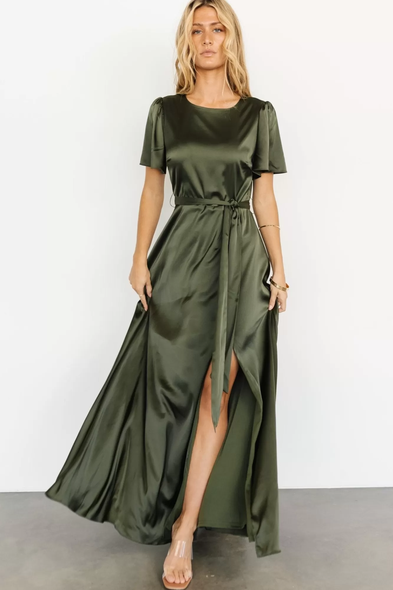 Baltic Born Maxi Dresses | Maxi Dresses | Agnes Satin Maxi Dress | Juniper Green