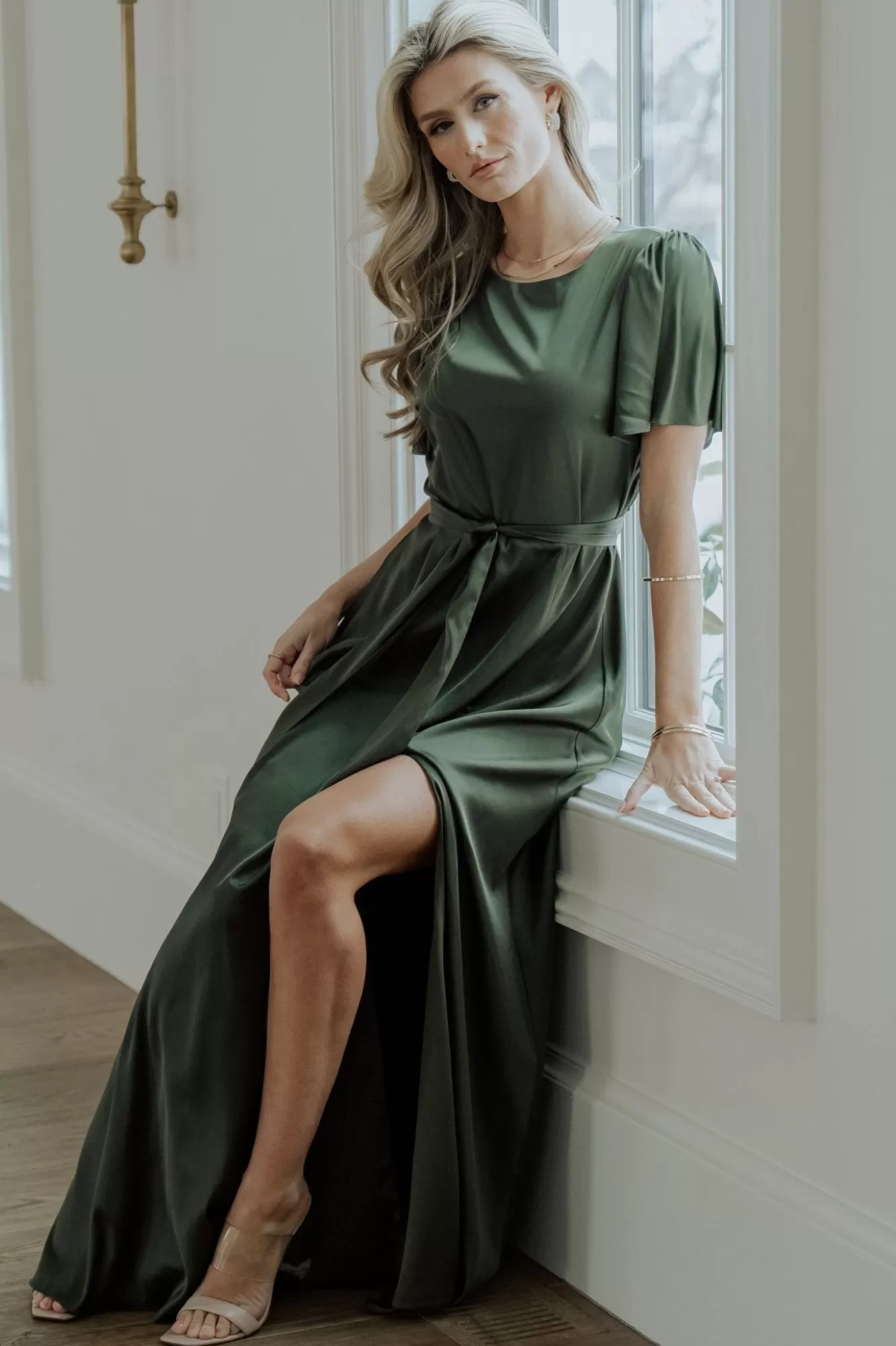 Baltic Born Maxi Dresses | Maxi Dresses | Agnes Satin Maxi Dress | Juniper Green