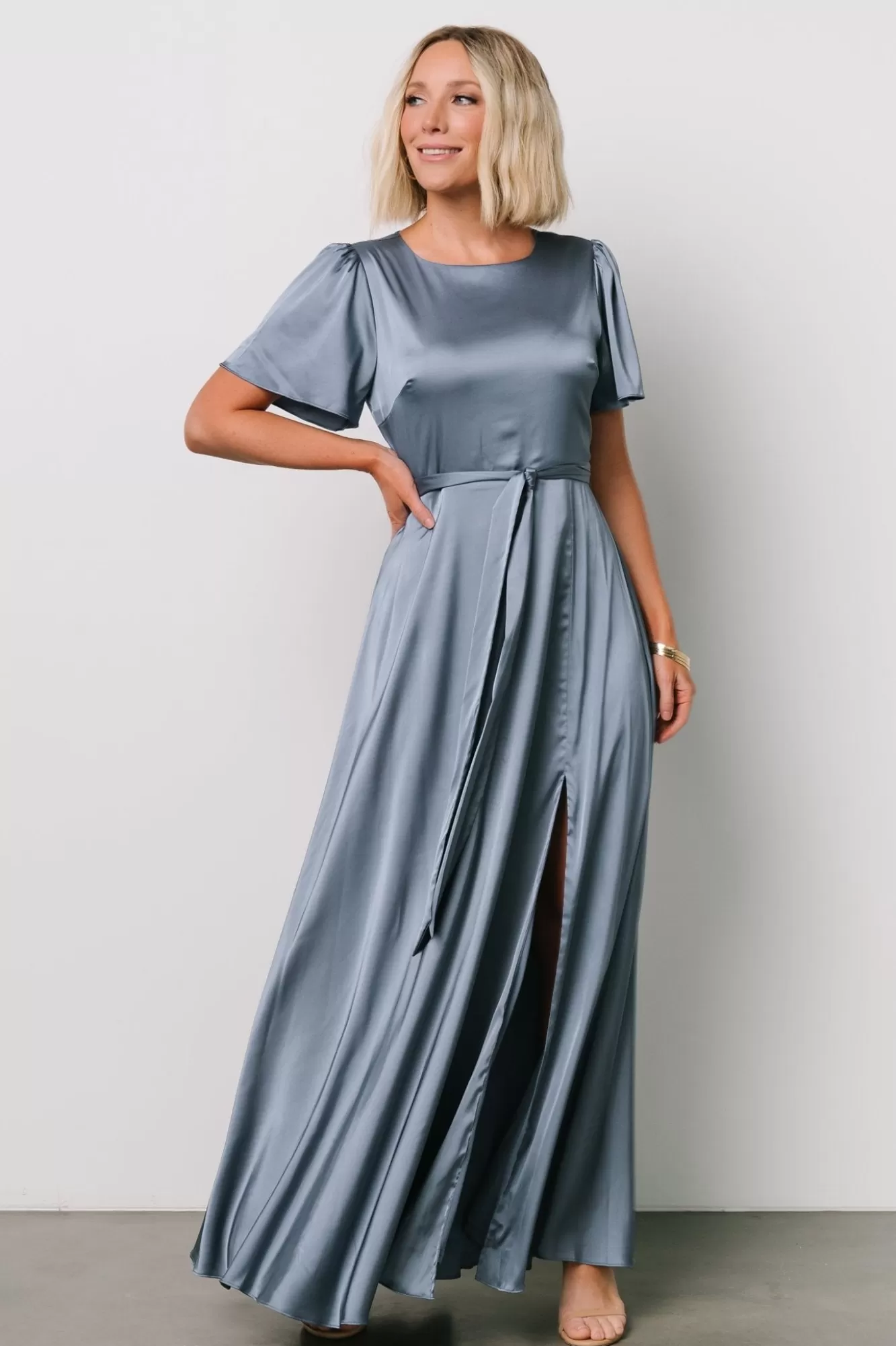 Baltic Born Maxi Dresses | Maxi Dresses | Agnes Satin Maxi Dress | Whisper Blue