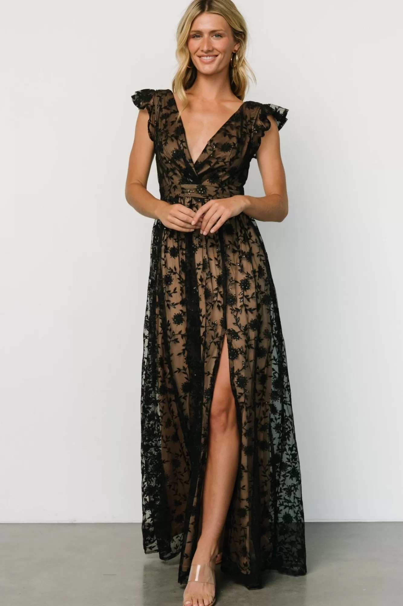 Baltic Born Maxi Dresses | Maxi Dresses | Alexa Embroidered Sequin Maxi Dress | Black + Nude