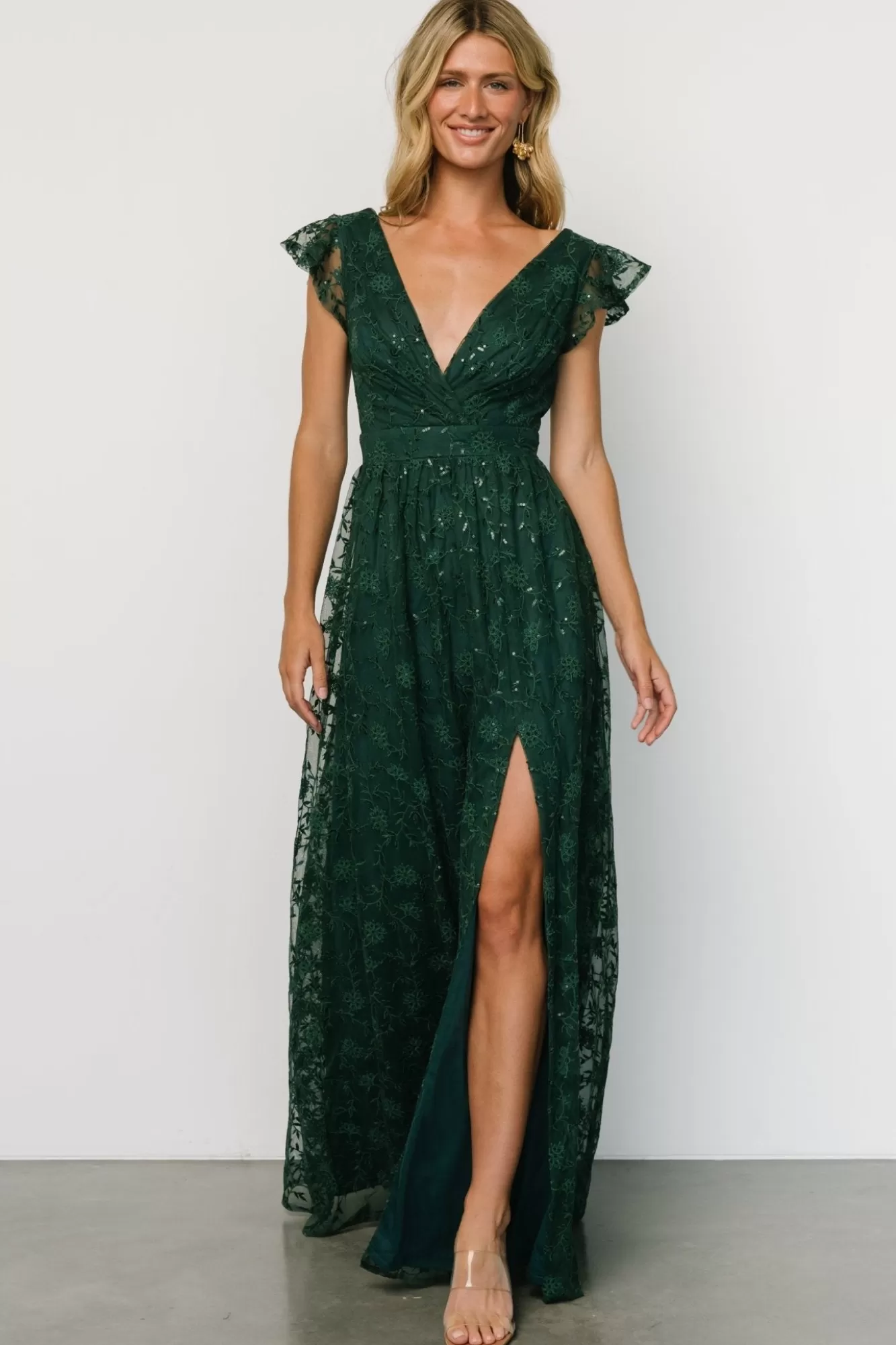 Baltic Born Maxi Dresses | Maxi Dresses | Alexa Embroidered Sequin Maxi Dress | Dark Green