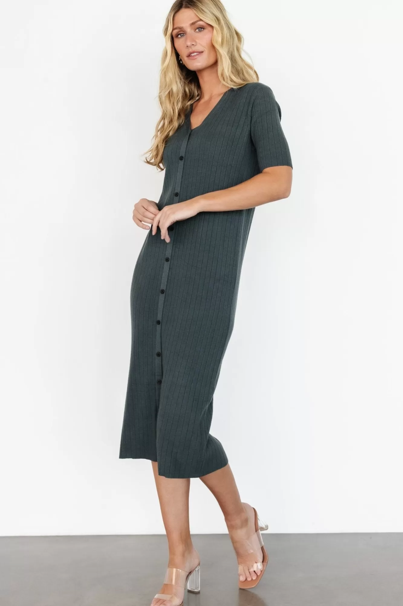 Baltic Born Midi Dresses | Midi Dresses | Alicia Ribbed Midi Dress | Dusty Jade