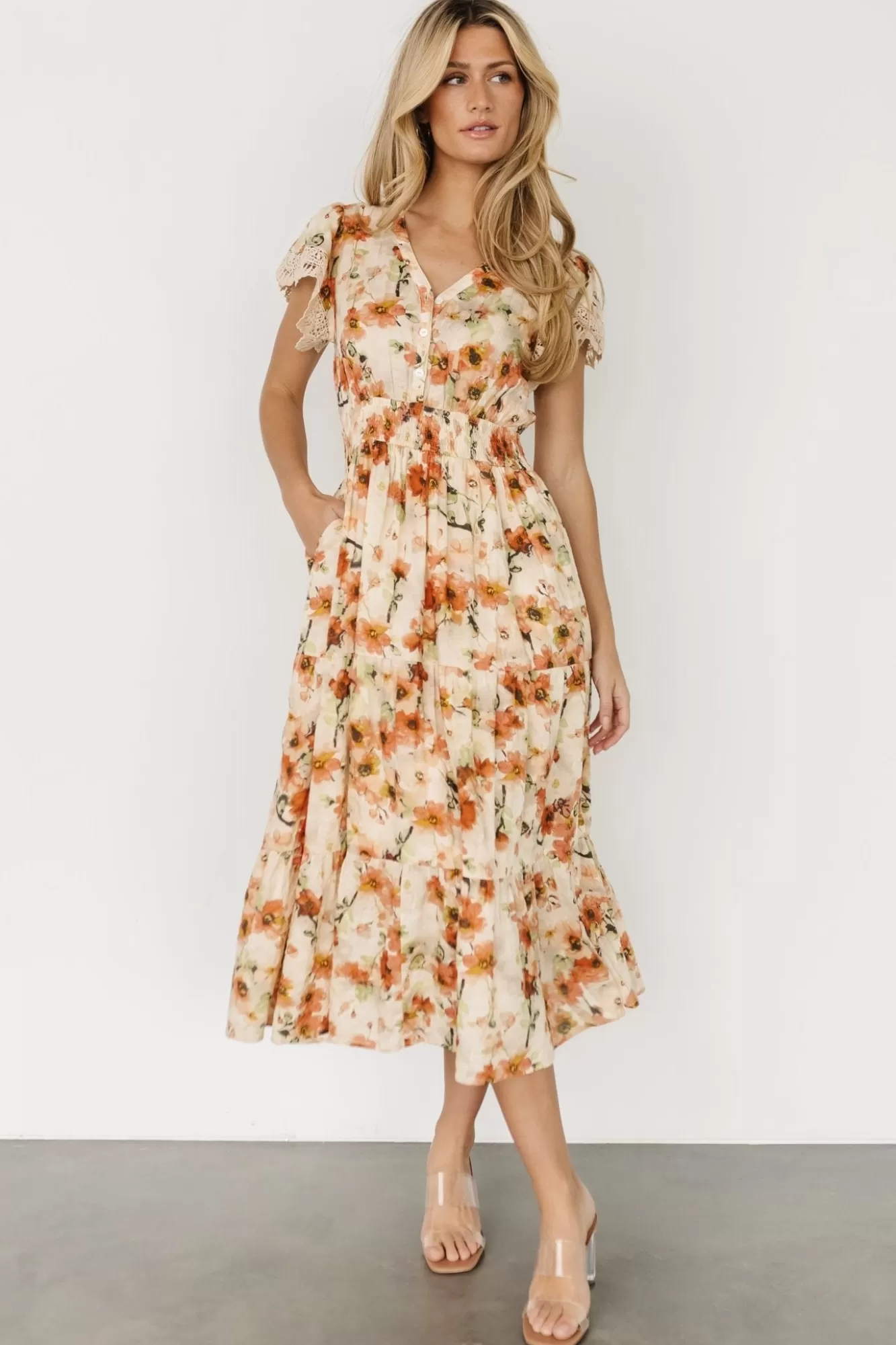 Baltic Born Midi Dresses | Midi Dresses | Aliyah Midi Dress | Coral Floral