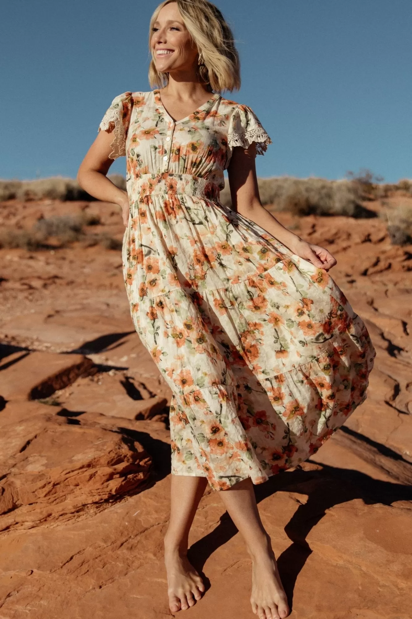 Baltic Born Midi Dresses | Midi Dresses | Aliyah Midi Dress | Coral Floral