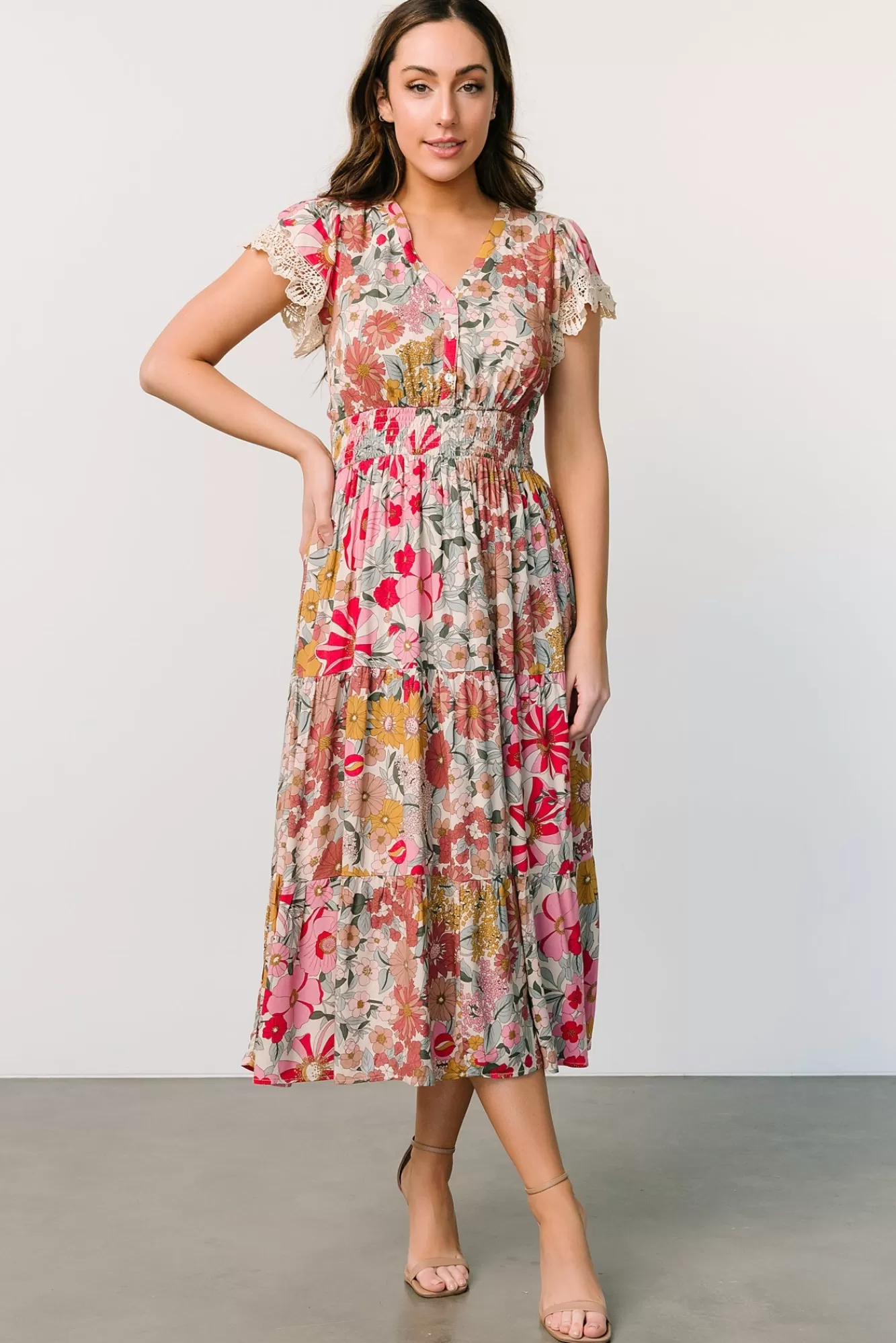 Baltic Born Midi Dresses | Midi Dresses | Aliyah Midi Dress | Cream Multi Floral