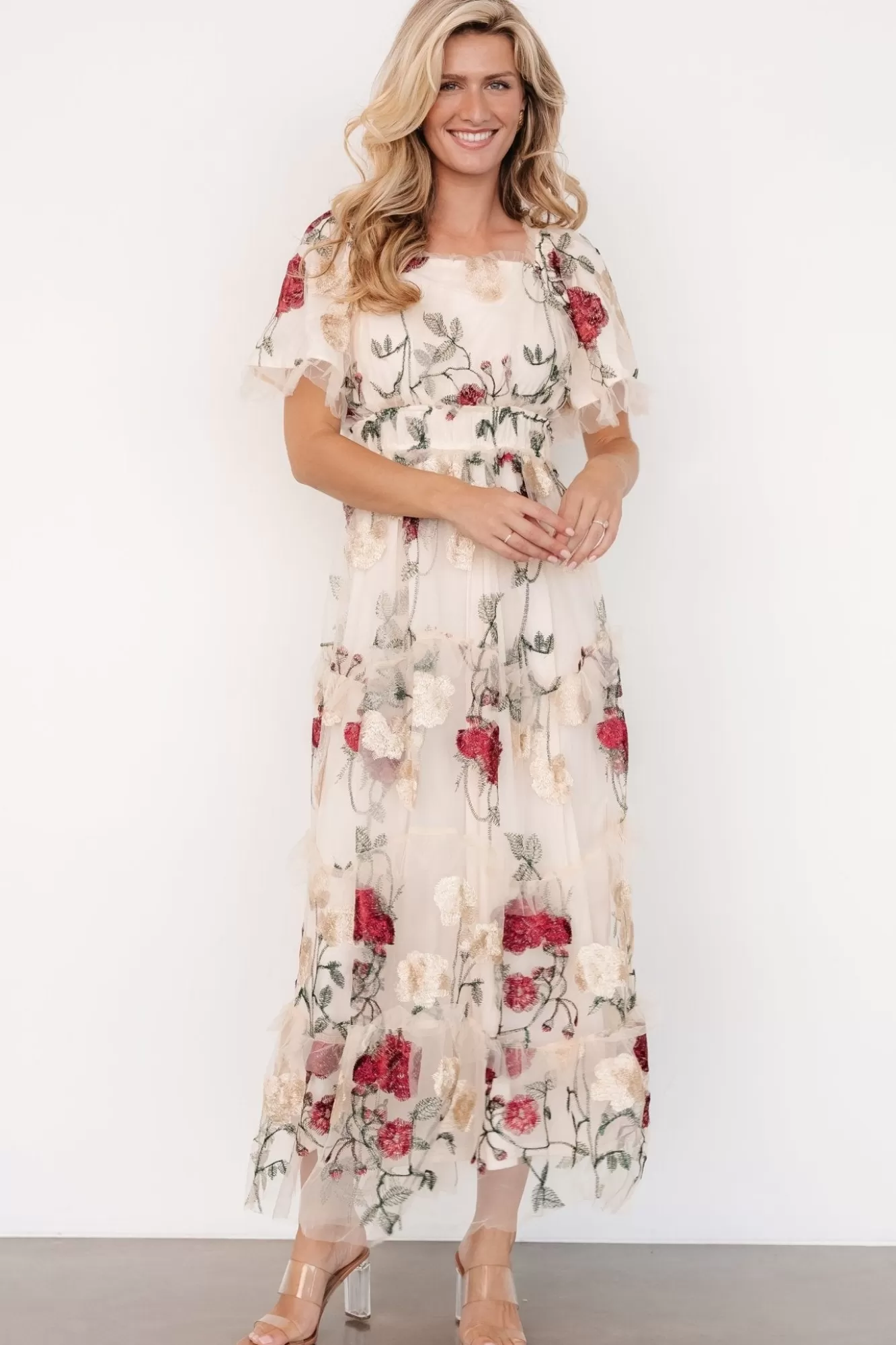 Baltic Born Maxi Dresses | Maxi Dresses | Allison Embroidered Tulle Maxi Dress | Cream Multi