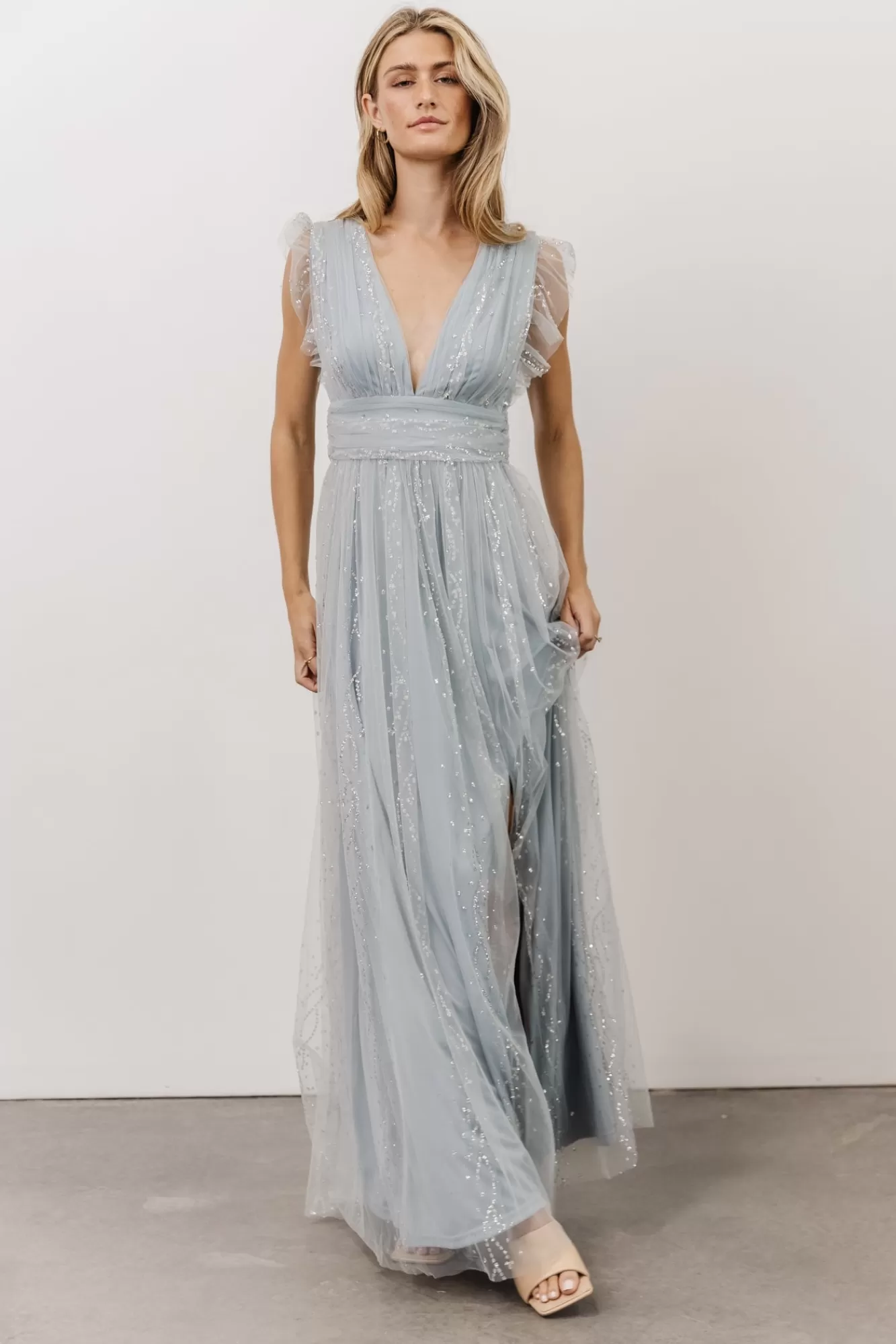 Baltic Born Maxi Dresses | Maxi Dresses | Annika Sequin Mesh Maxi Dress | Dusty Blue