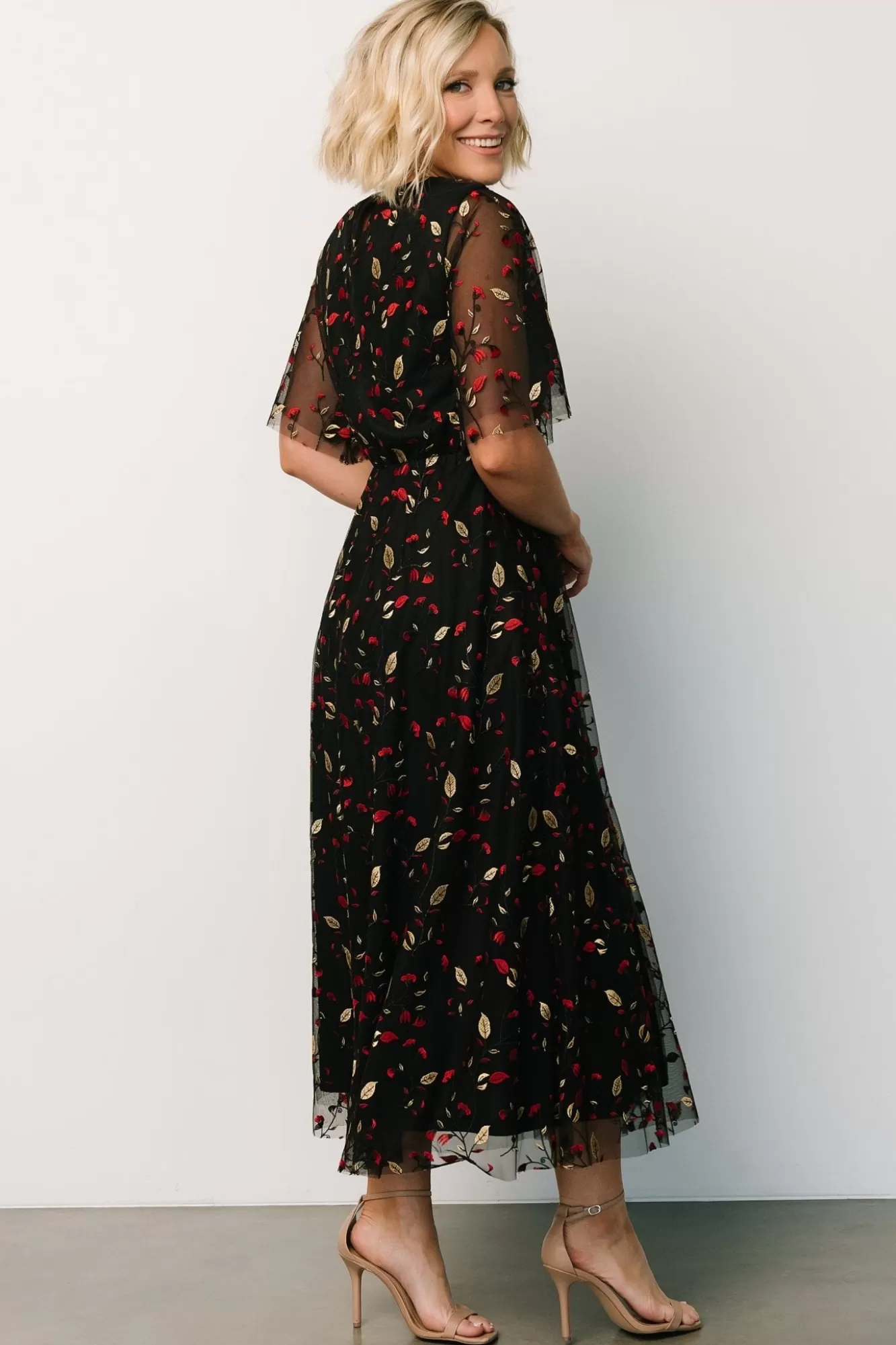 Baltic Born Maxi Dresses | Maxi Dresses | Arabella Embroidered Tulle Maxi Dress | Black + Red