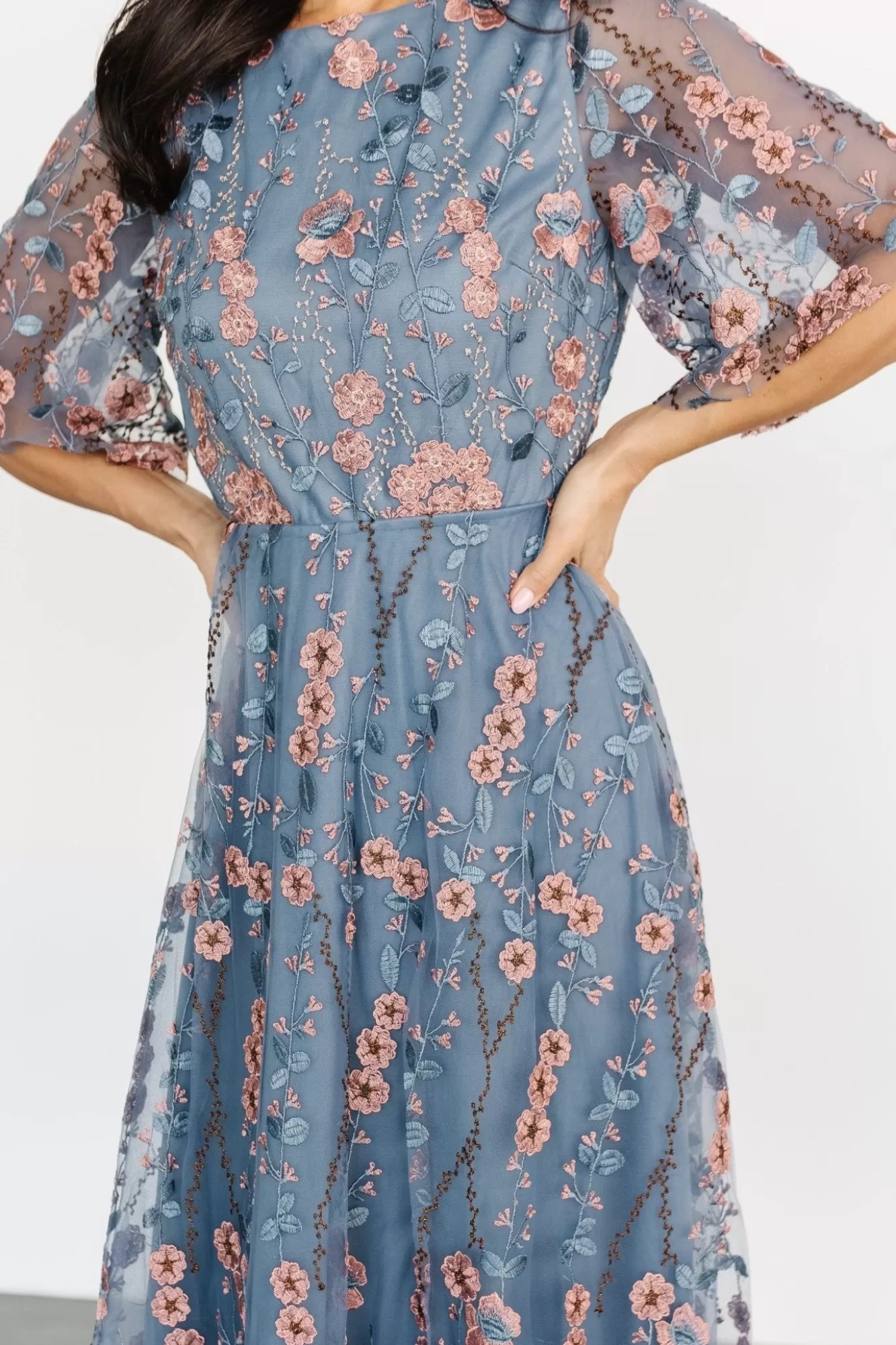 Baltic Born Maxi Dresses | Maxi Dresses | Arabella Embroidered Tulle Maxi Dress | Blue + Pink