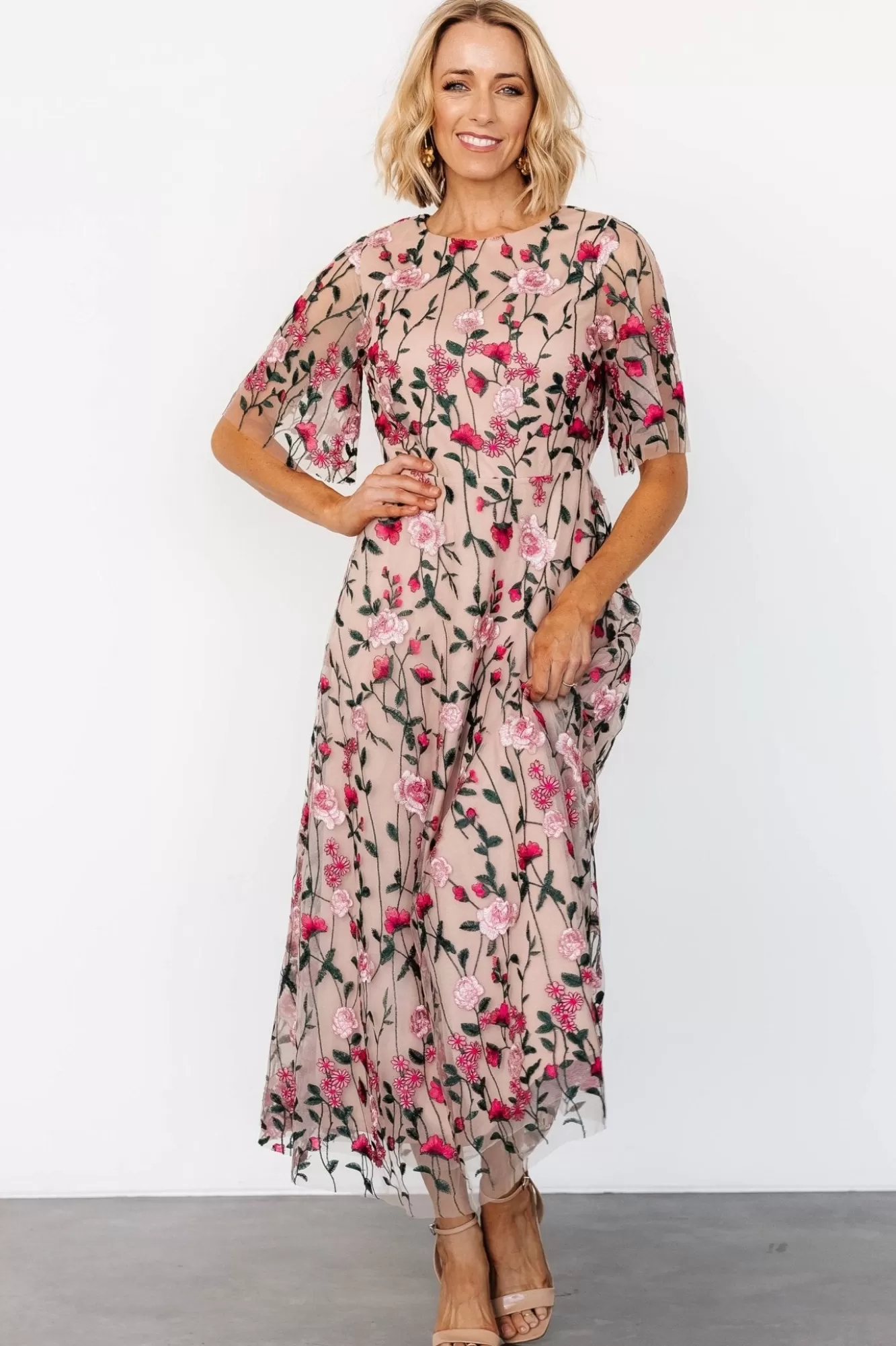 Baltic Born Maxi Dresses | Maxi Dresses | Arabella Embroidered Tulle Maxi Dress | Rose Garden