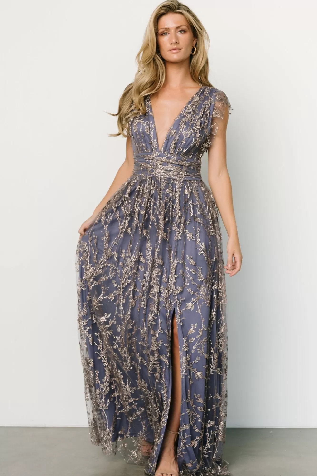 Baltic Born Maxi Dresses | Maxi Dresses | Arlene Shimmer Gown | Blue + Gold