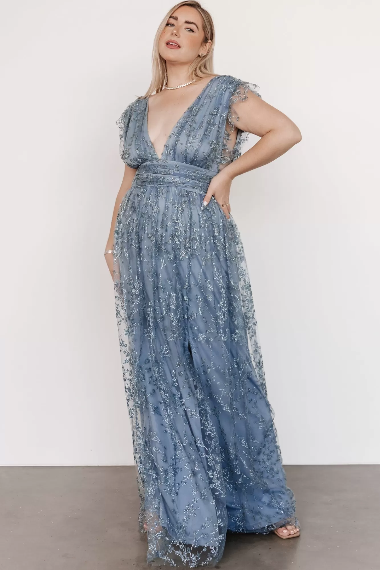 Baltic Born Maxi Dresses | Maxi Dresses | Arlene Shimmer Gown | Winter Blue