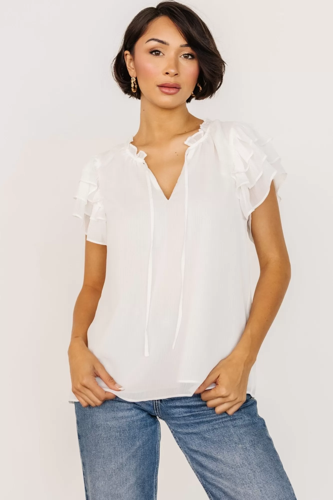 Baltic Born Blouses + Shirts | Asher Ruffle Sleeve Top | Off White