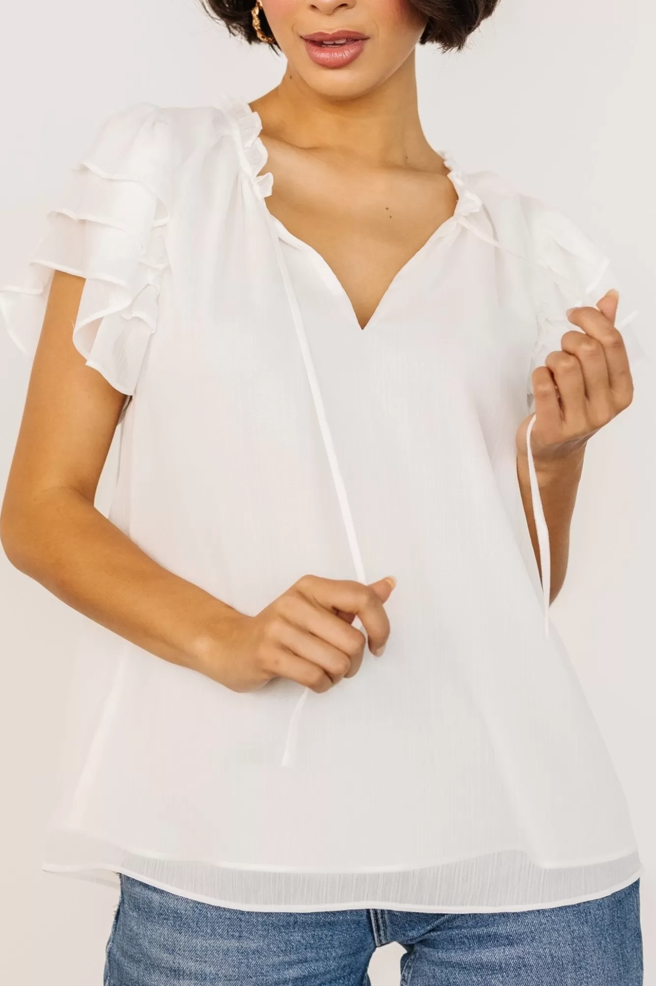 Baltic Born Blouses + Shirts | Asher Ruffle Sleeve Top | Off White