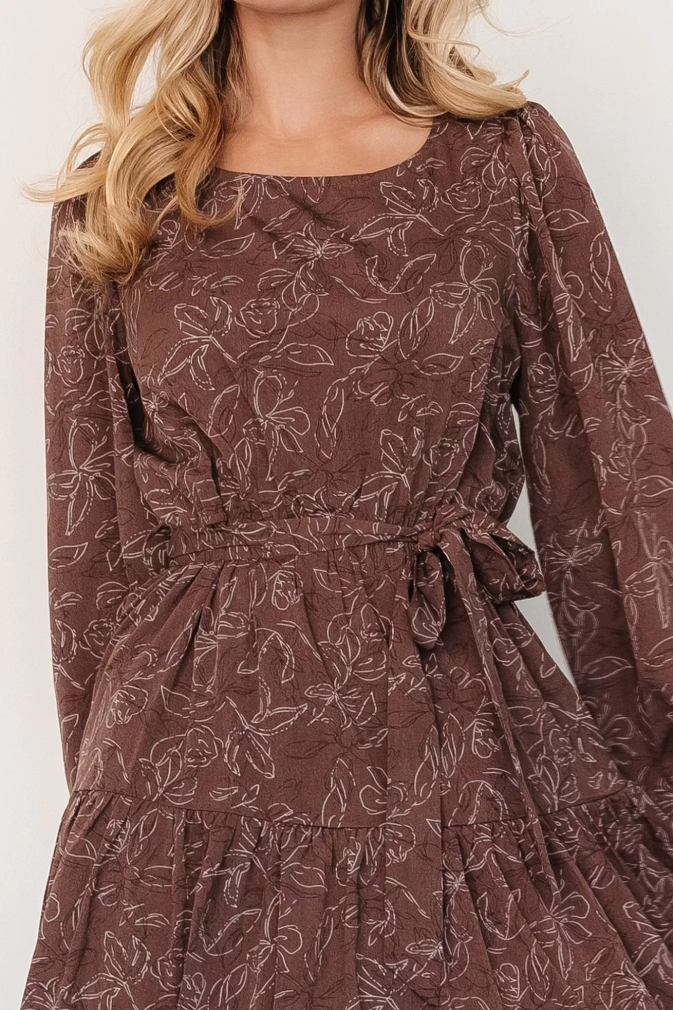 Baltic Born Midi Dresses | Midi Dresses | Ashlyn Long Sleeve Dress | Brown Print