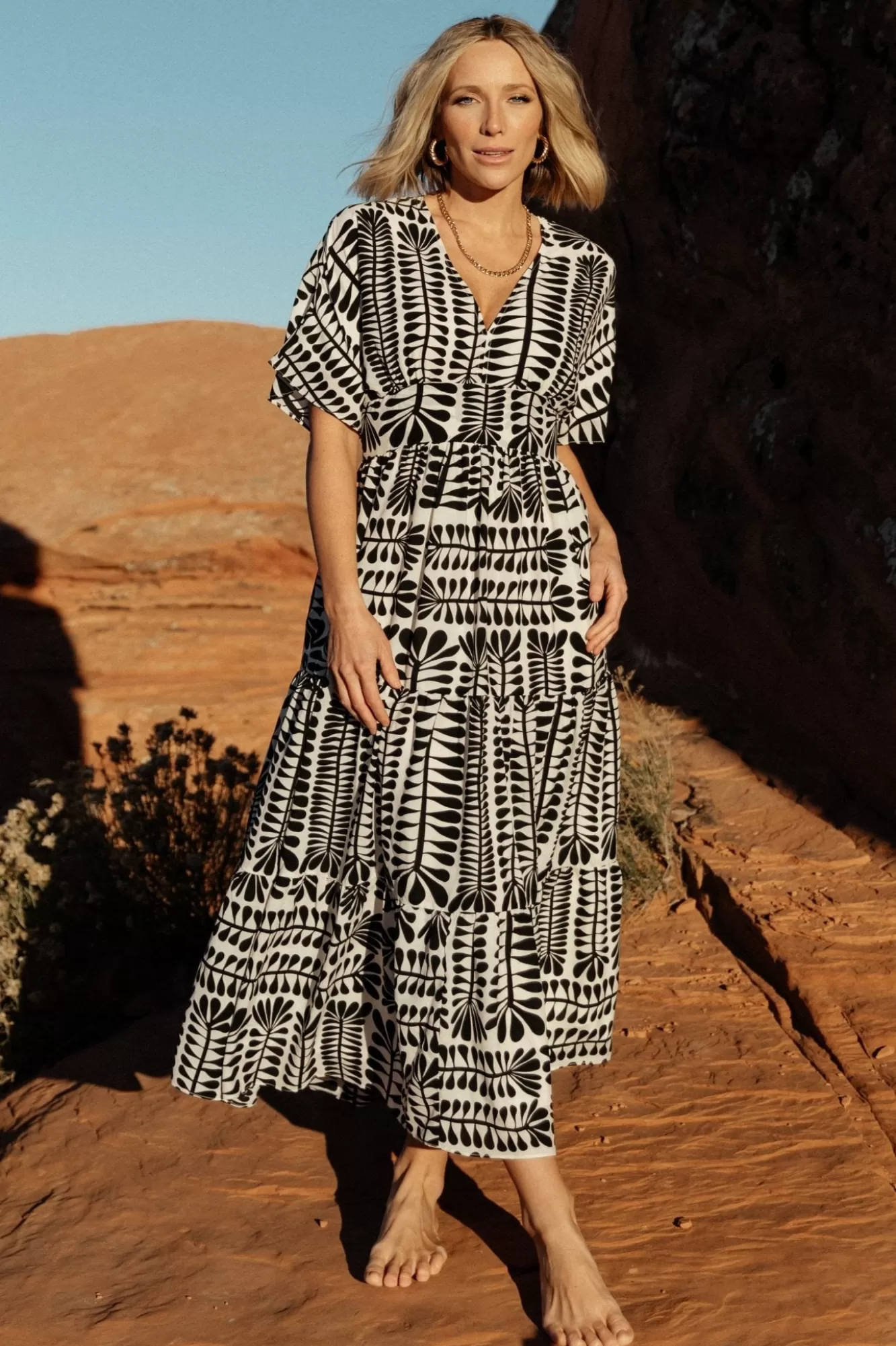 Baltic Born Midi Dresses | Midi Dresses | Austin Kimono Dress | Black Print