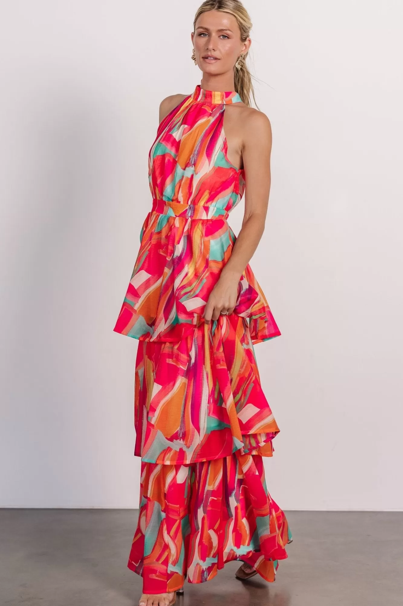 Baltic Born Maxi Dresses | Maxi Dresses | Autumn Halter Maxi Dress | Fuchsia Multi