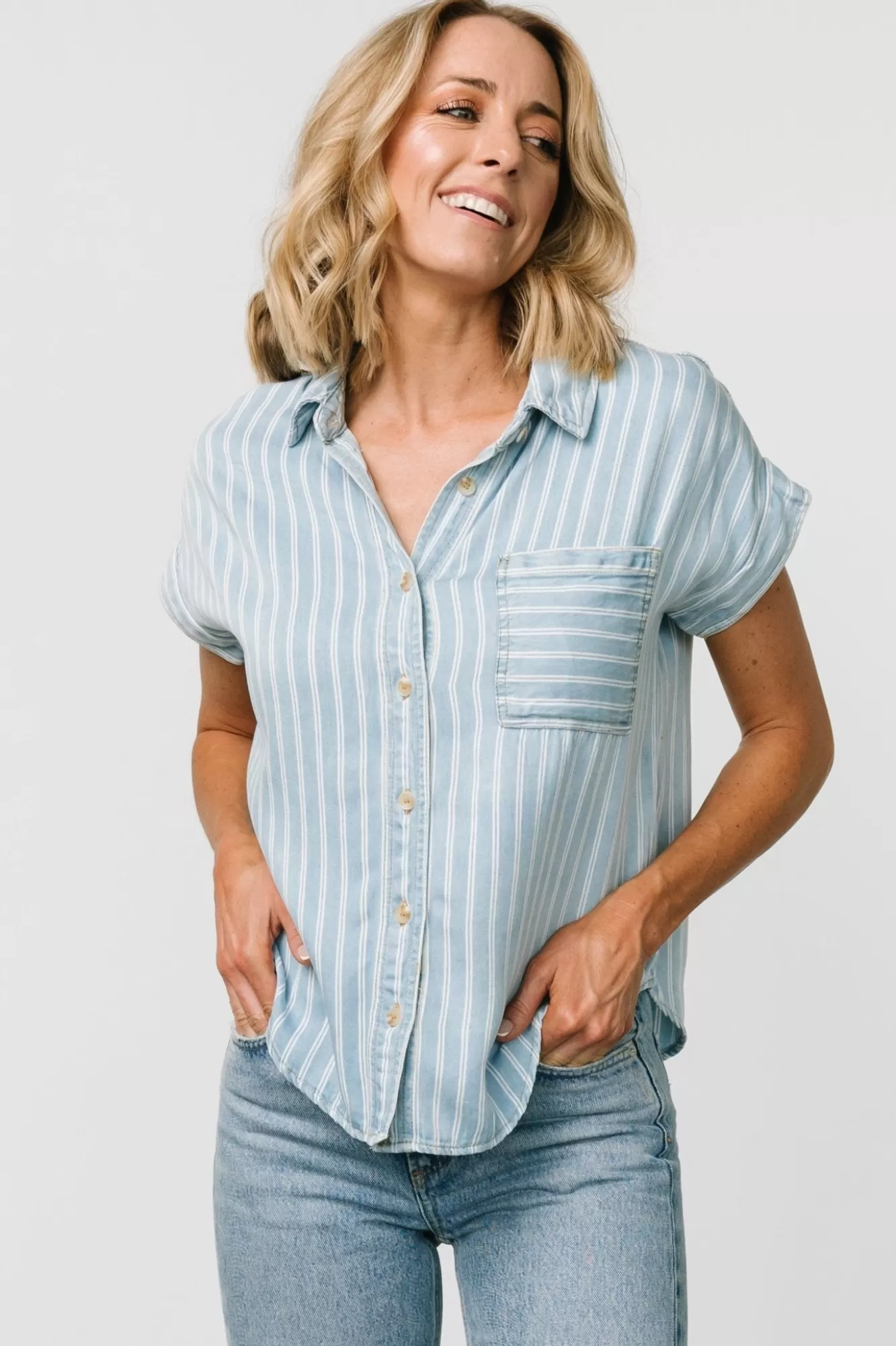 Baltic Born Blouses + Shirts | Berkley Striped Top | Denim Blue