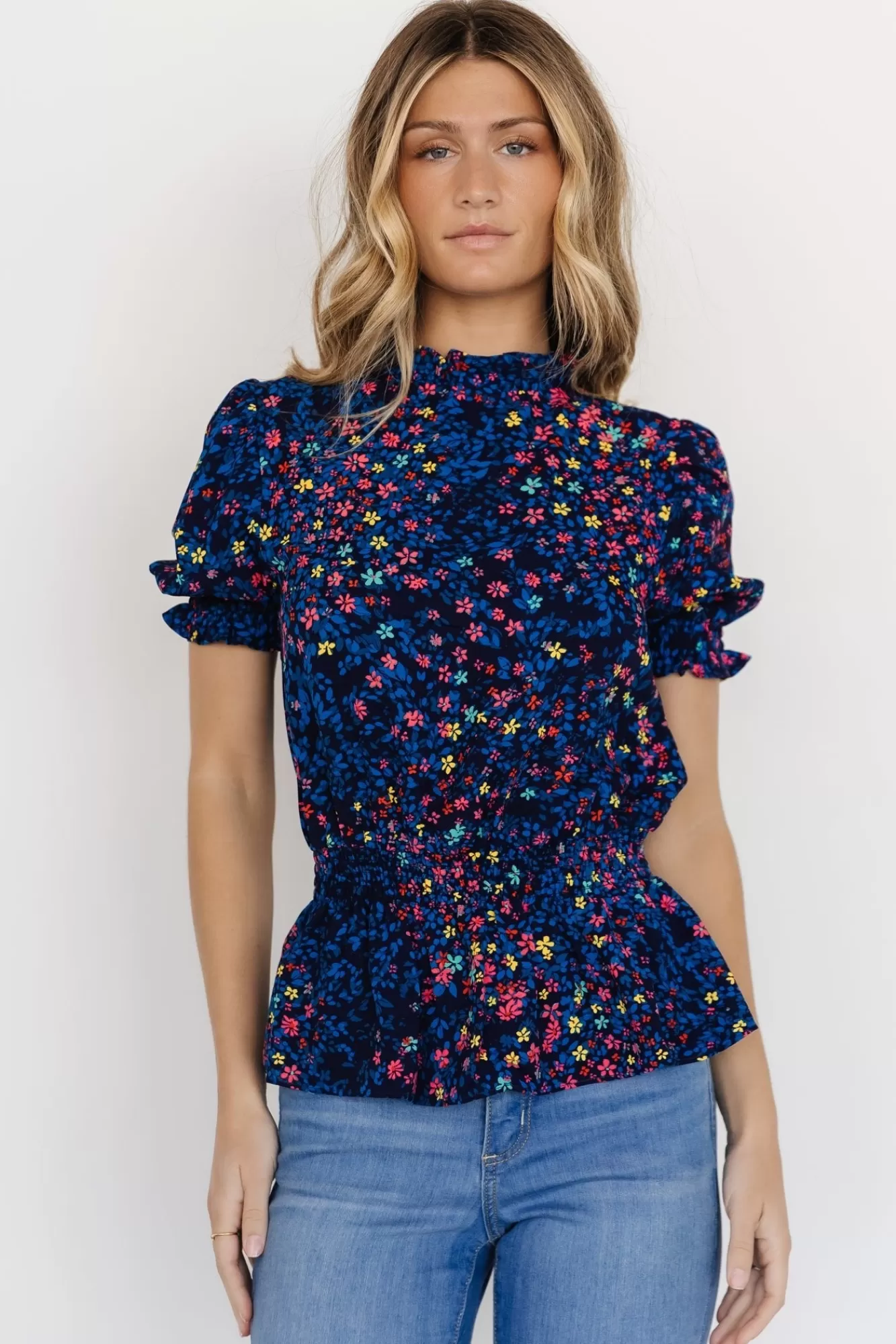 Baltic Born Blouses + Shirts | Beth Peplum Top | Blue Multi