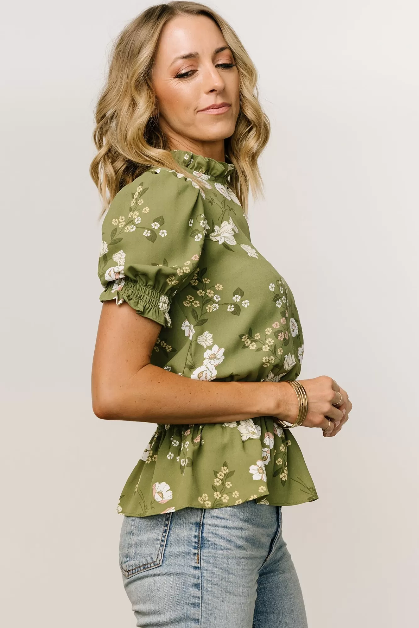 Baltic Born Blouses + Shirts | Beth Peplum Top | Olive Floral