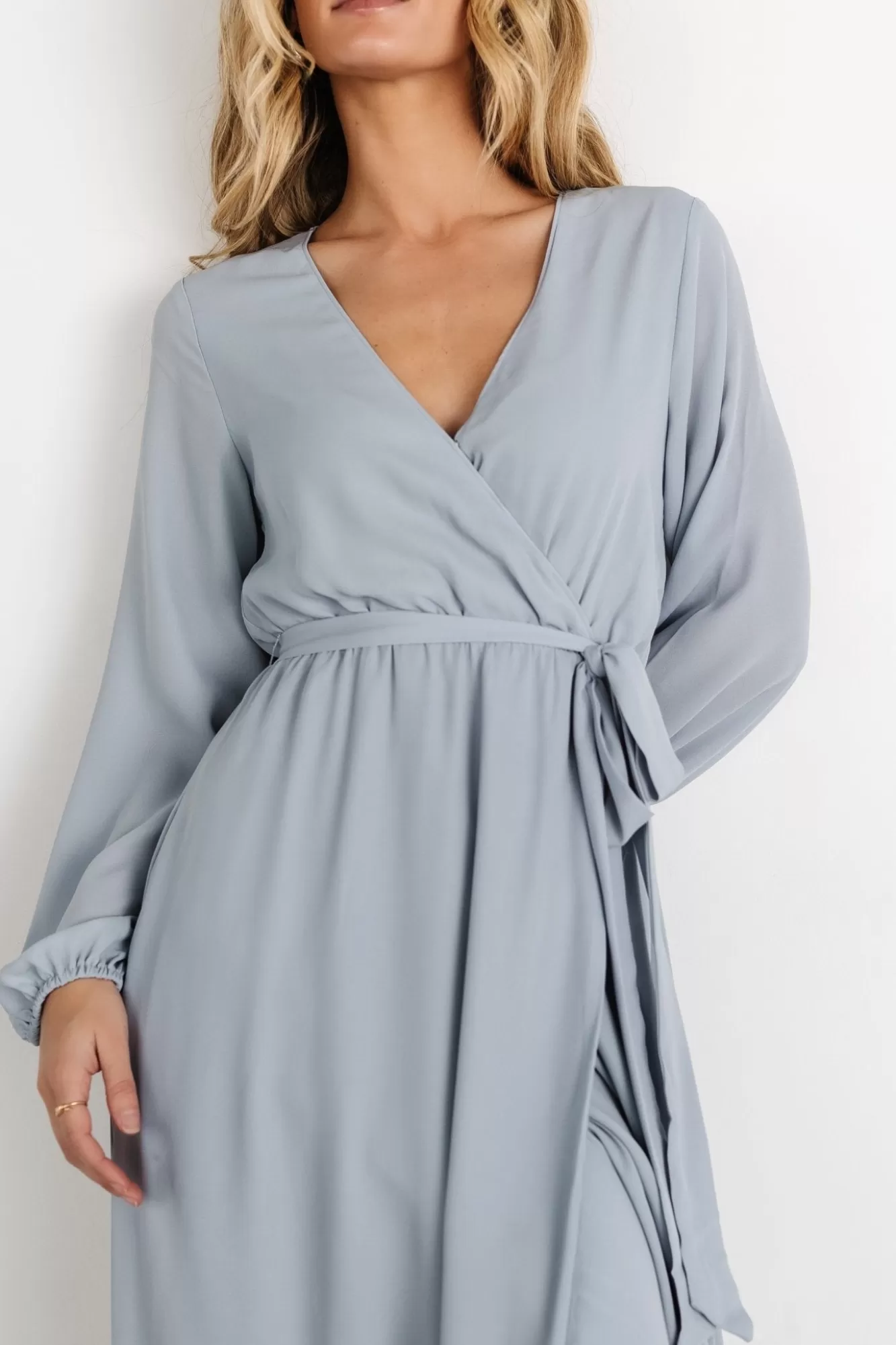 Baltic Born Maxi Dresses | Maxi Dresses | Breanne Faux Wrap Maxi Dress | Light Blue