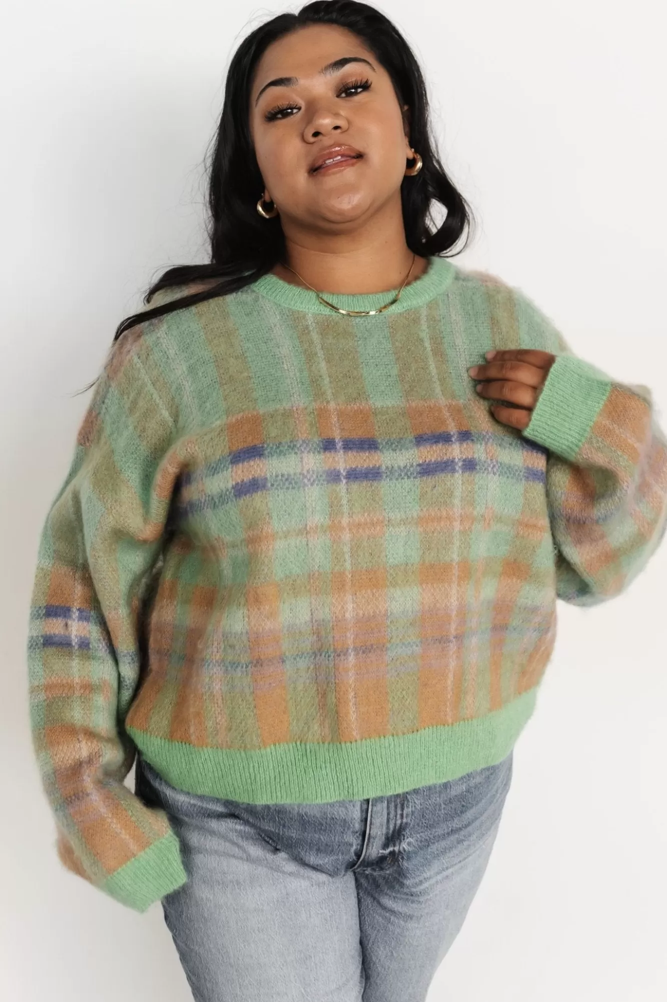 Baltic Born Sweaters | Brentridge Plaid Sweater | Green Multi