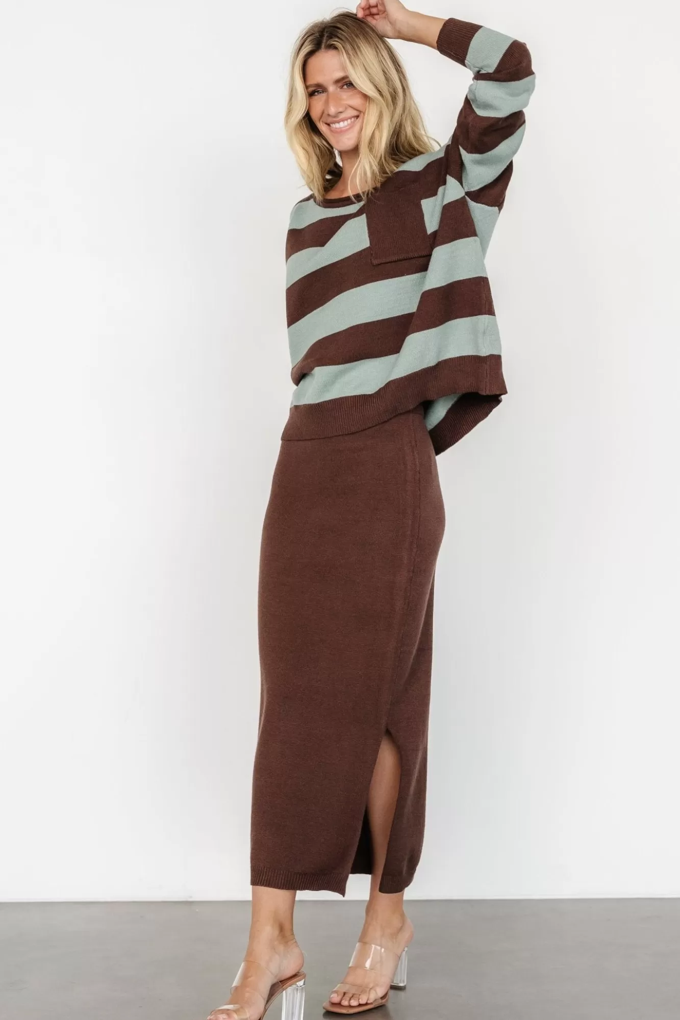 Baltic Born Midi Dresses | Midi Dresses | Carlotta Sweater + Skirt Set | Brown + Turquoise