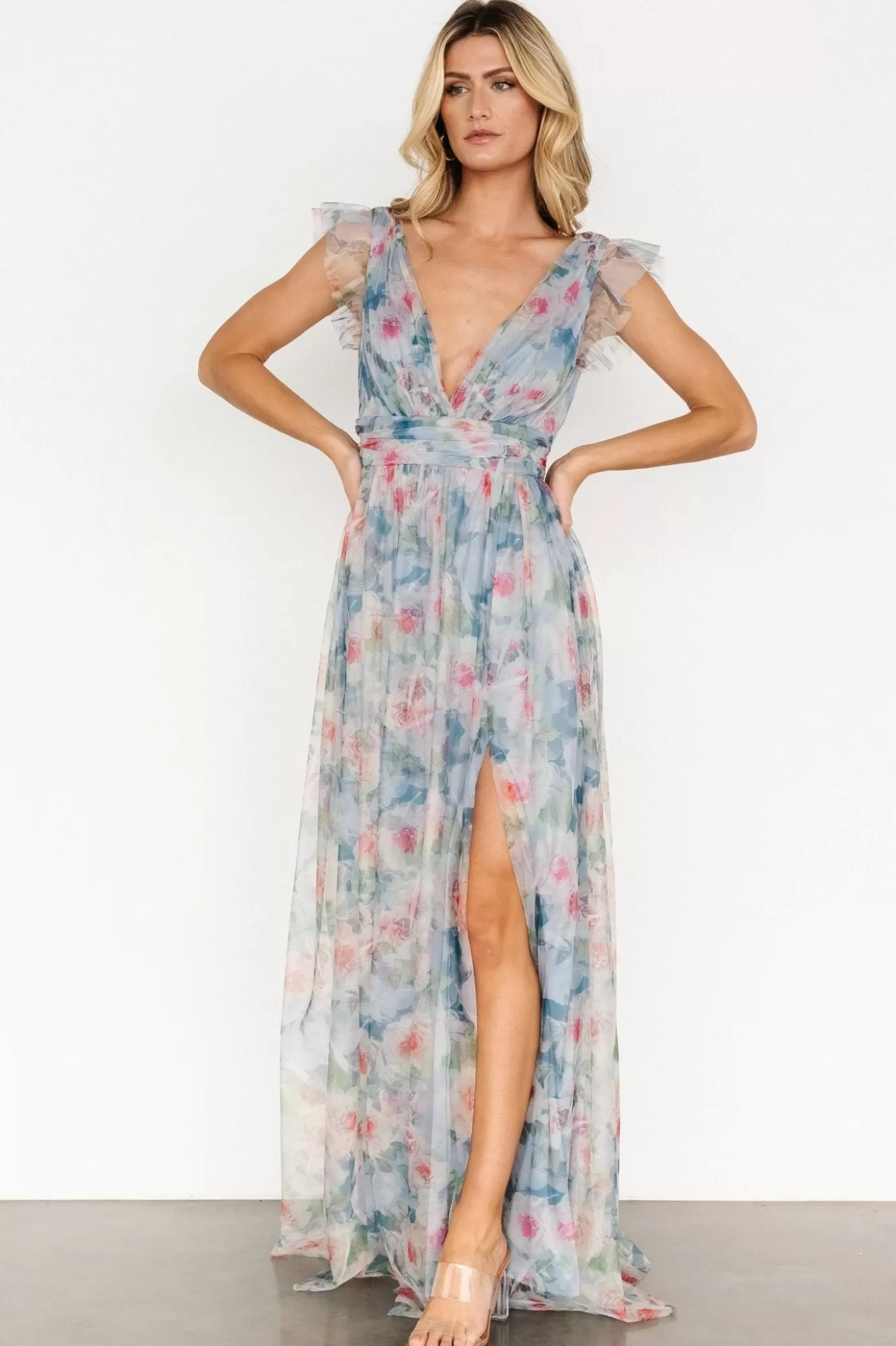 Baltic Born Maxi Dresses | Maxi Dresses | Carmine Maxi Dress | Dusty Blue Floral