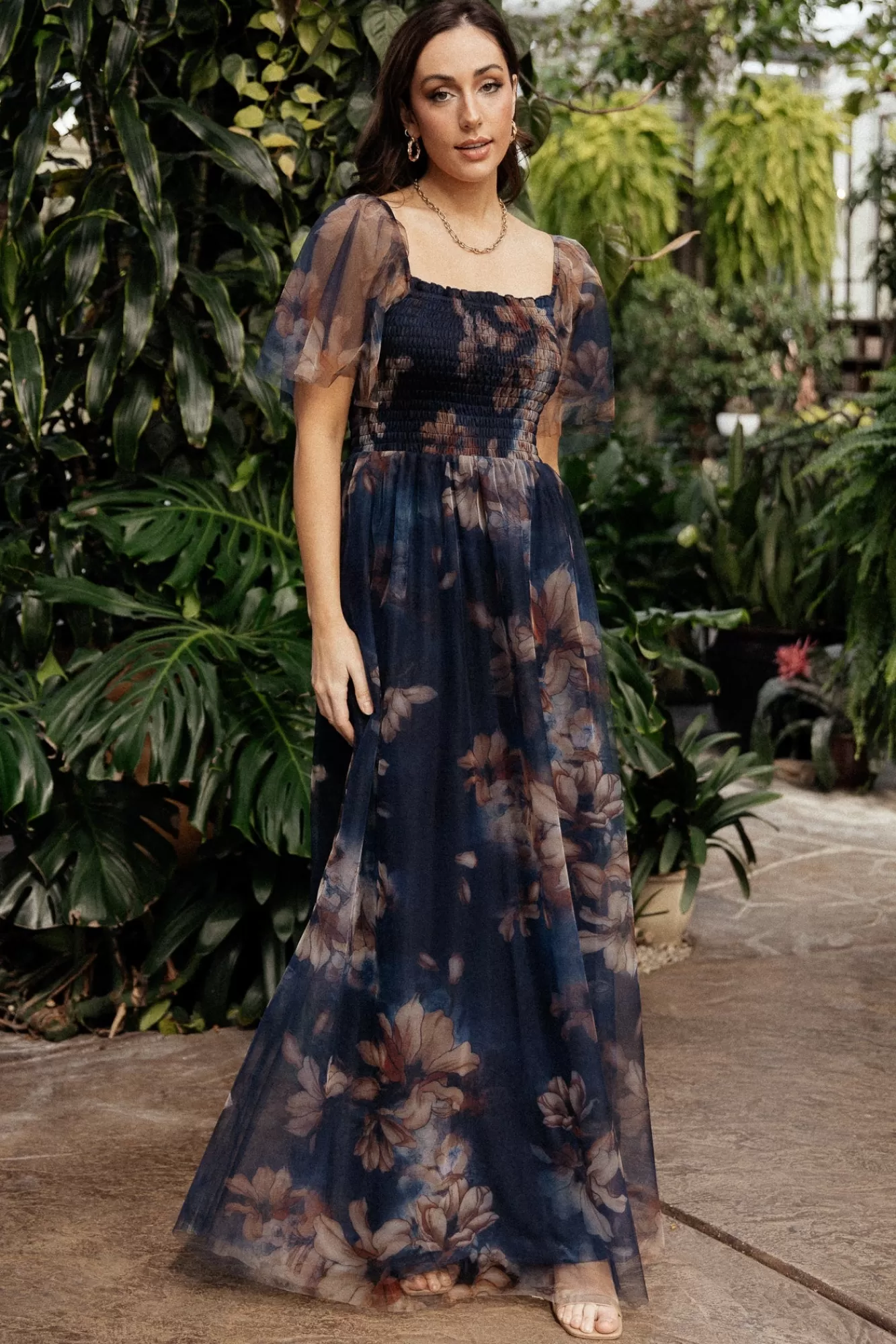 Baltic Born Maxi Dresses | Maxi Dresses | Cassandra Tulle Maxi Dress | Dark Blue Floral