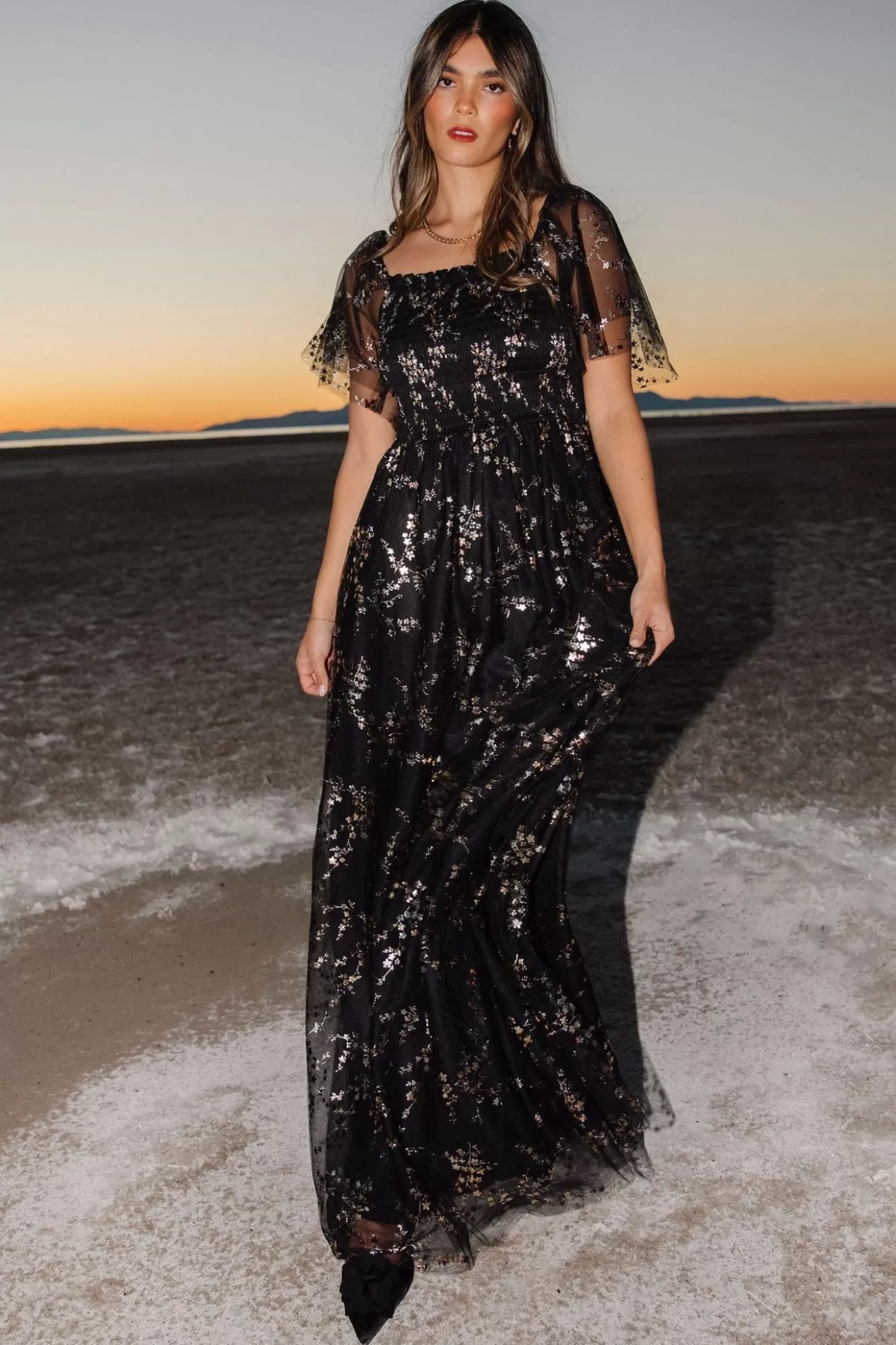 Baltic Born Maxi Dresses | Maxi Dresses | Cassandra Tulle Maxi Dress | Metallic Black