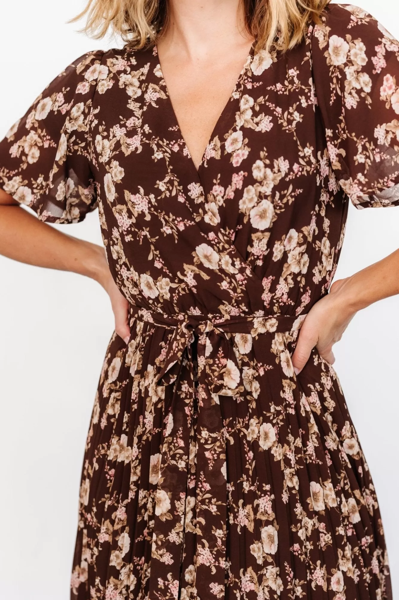 Baltic Born Midi Dresses | Midi Dresses | Cassidy Pleated Midi Dress | Brown Floral