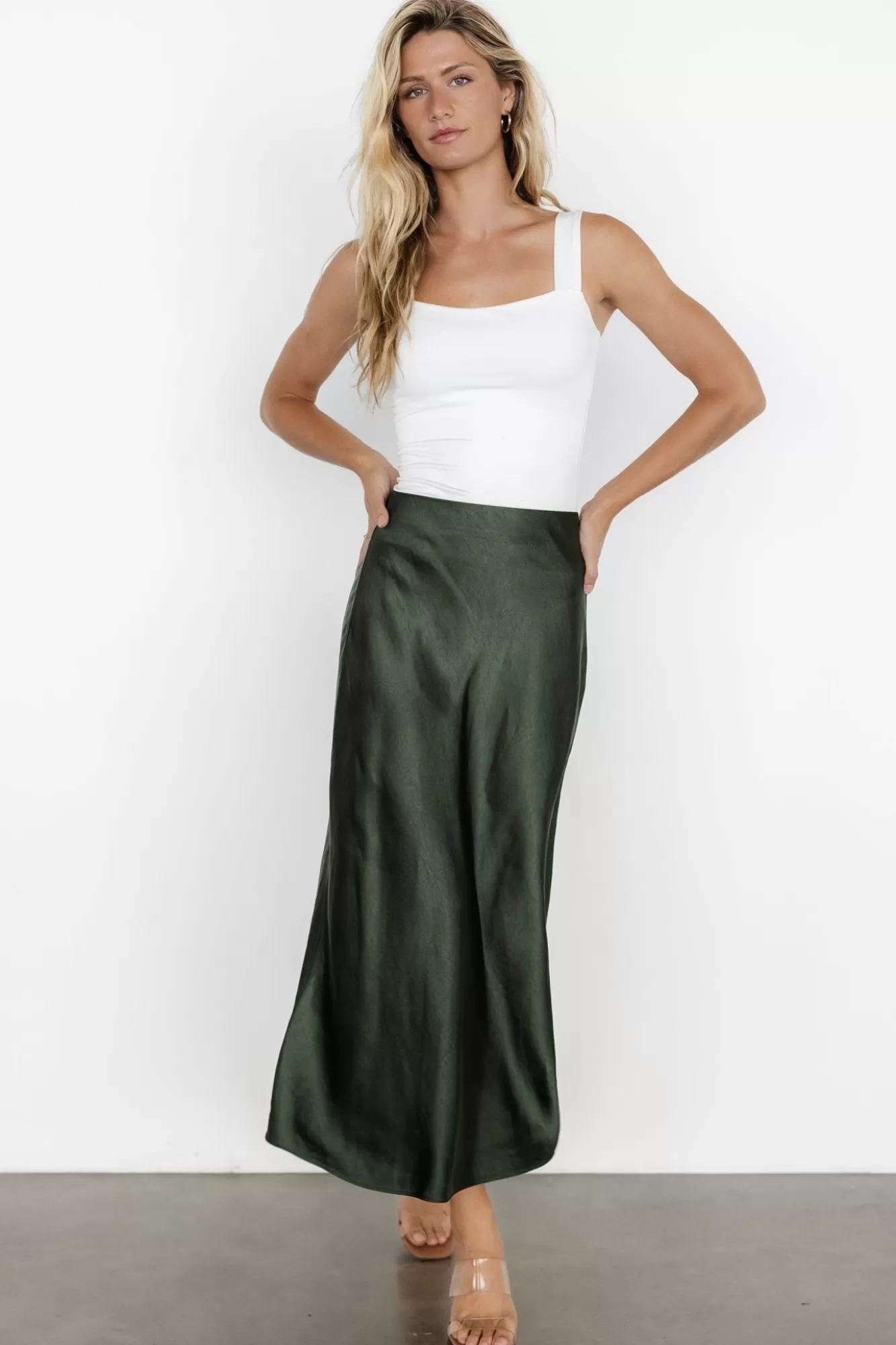 Baltic Born Maxi Dresses | Maxi Dresses | Celeste Satin Midi Skirt | Dark Green