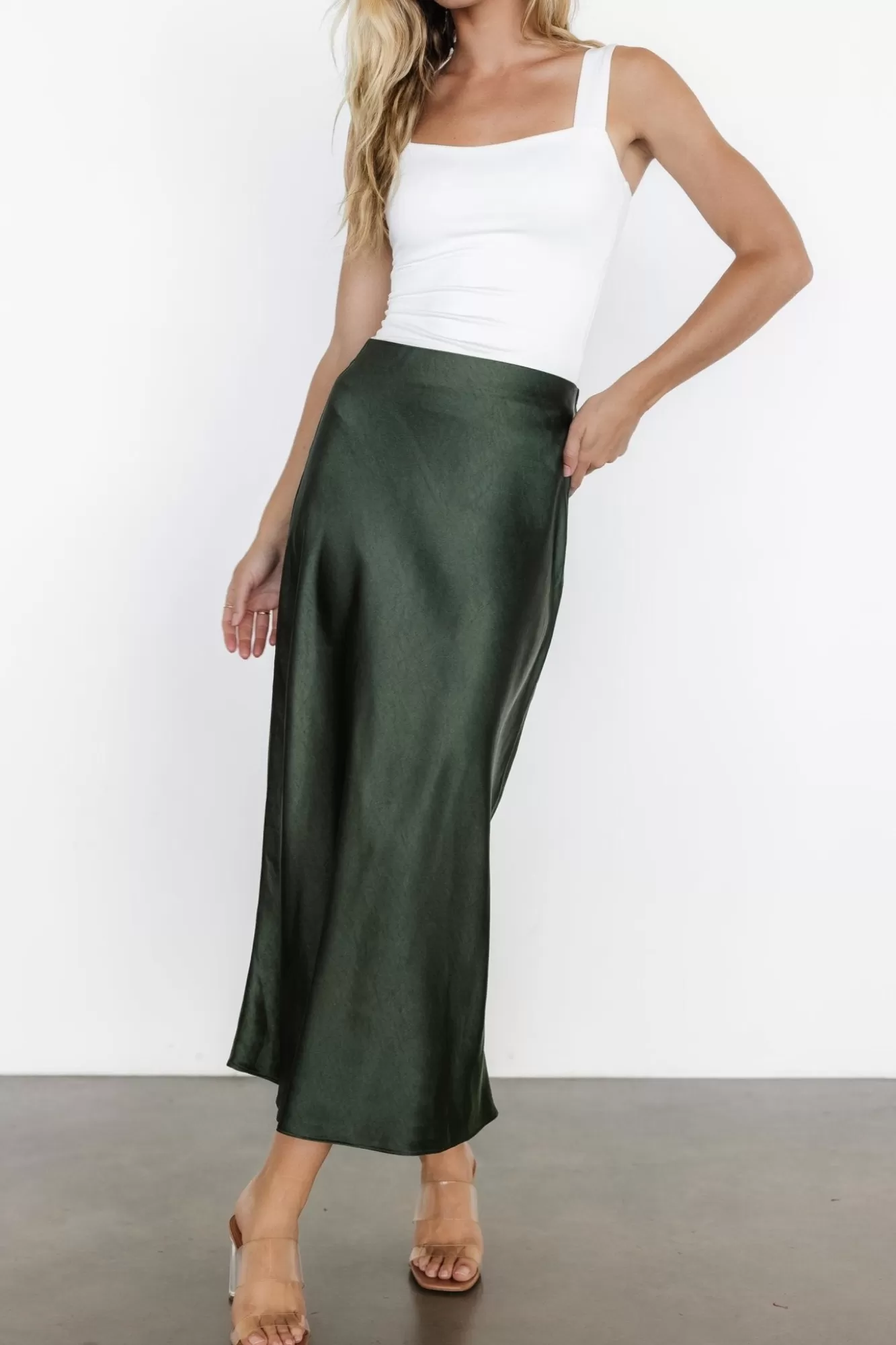 Baltic Born Maxi Dresses | Maxi Dresses | Celeste Satin Midi Skirt | Dark Green