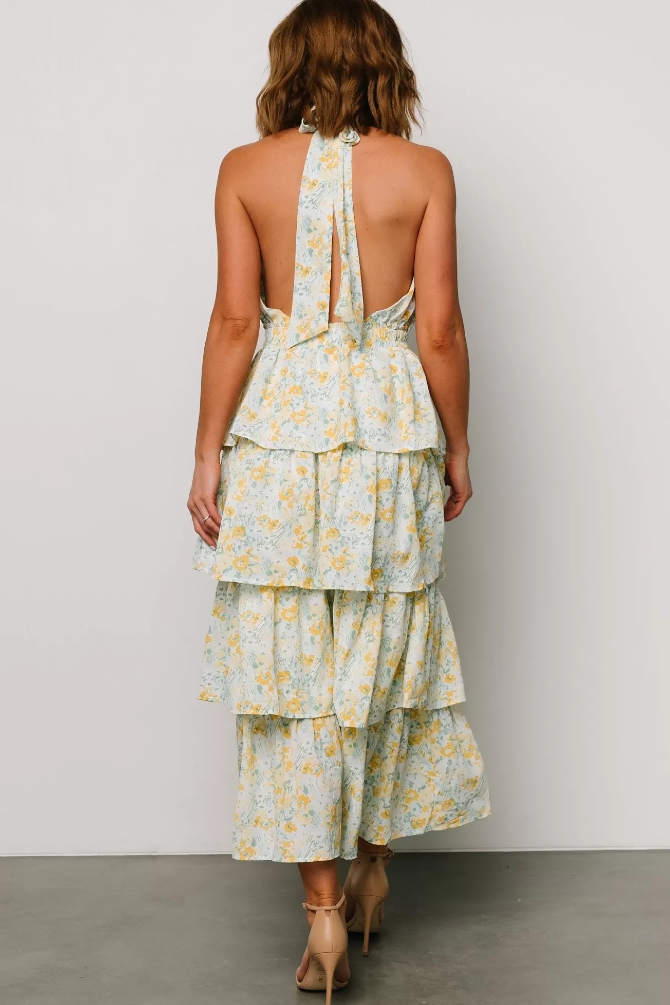 Baltic Born Maxi Dresses | Maxi Dresses | Chelles Halter Tiered Dress | Blue + Yellow