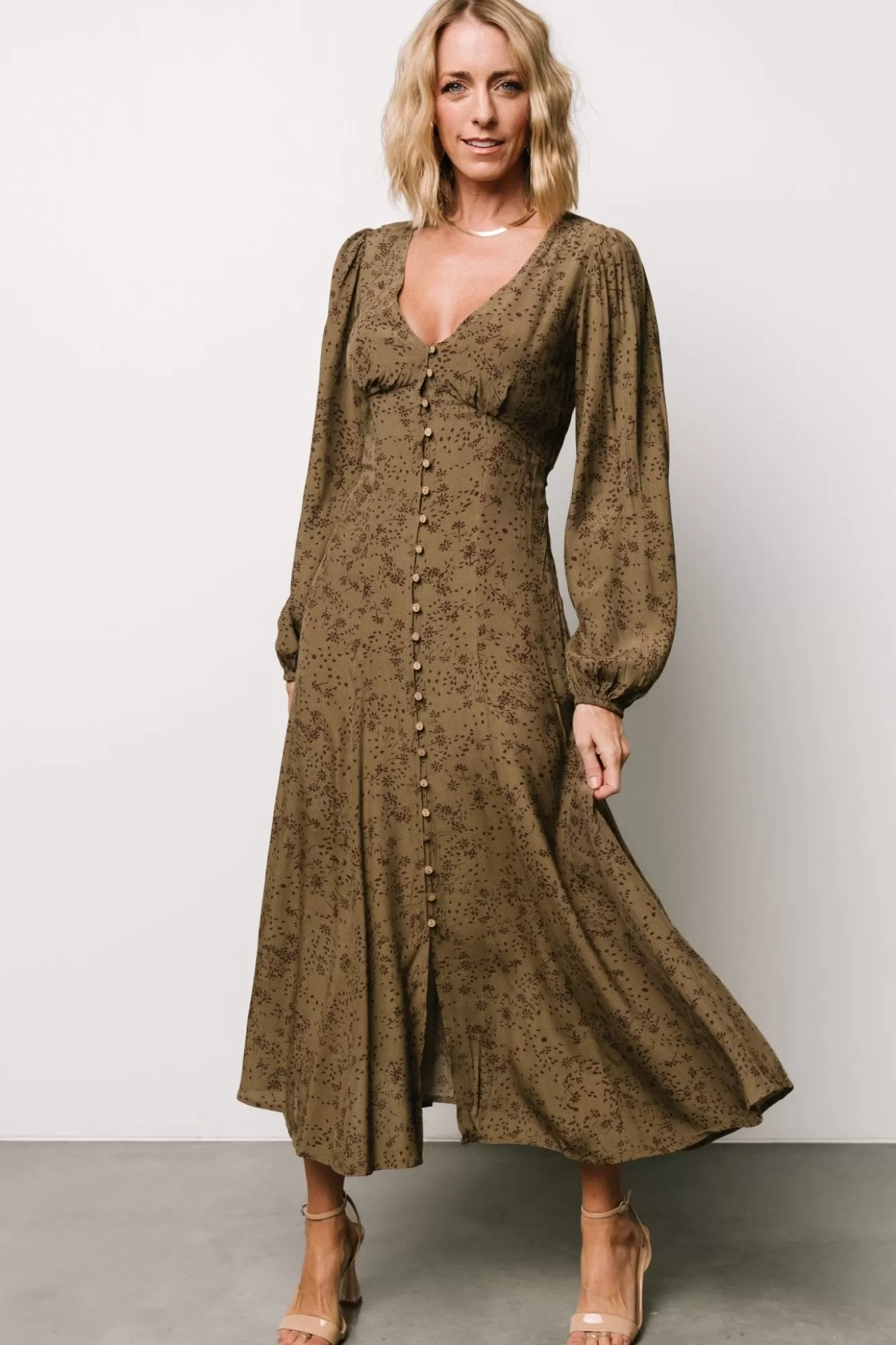 Baltic Born Maxi Dresses | Maxi Dresses | Claudine Maxi Dress | Olive Print