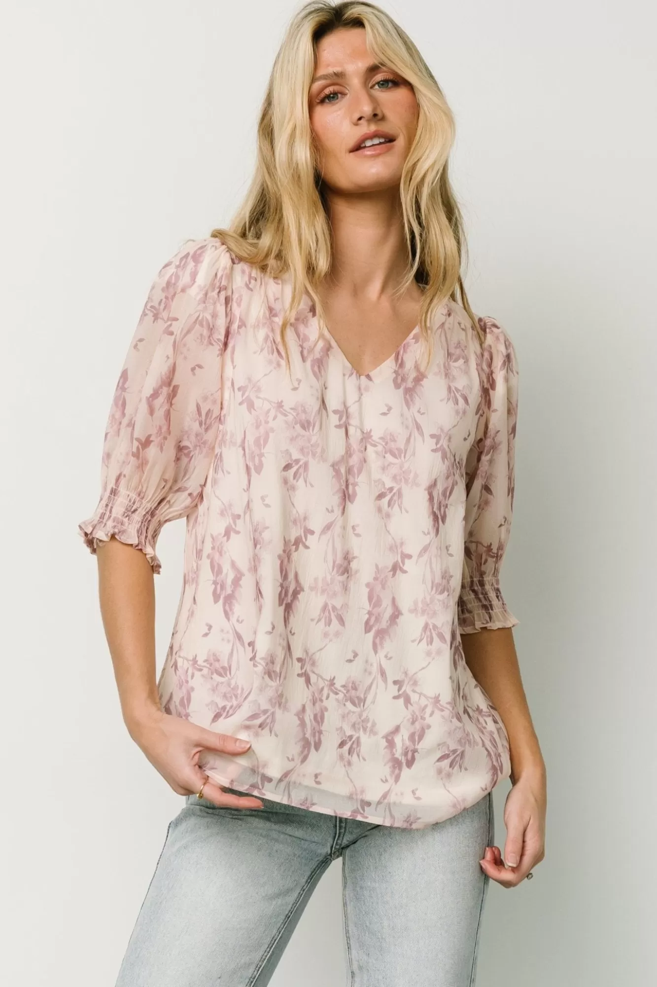 Baltic Born Blouses + Shirts | Cordova Top | Beige + Mauve Floral