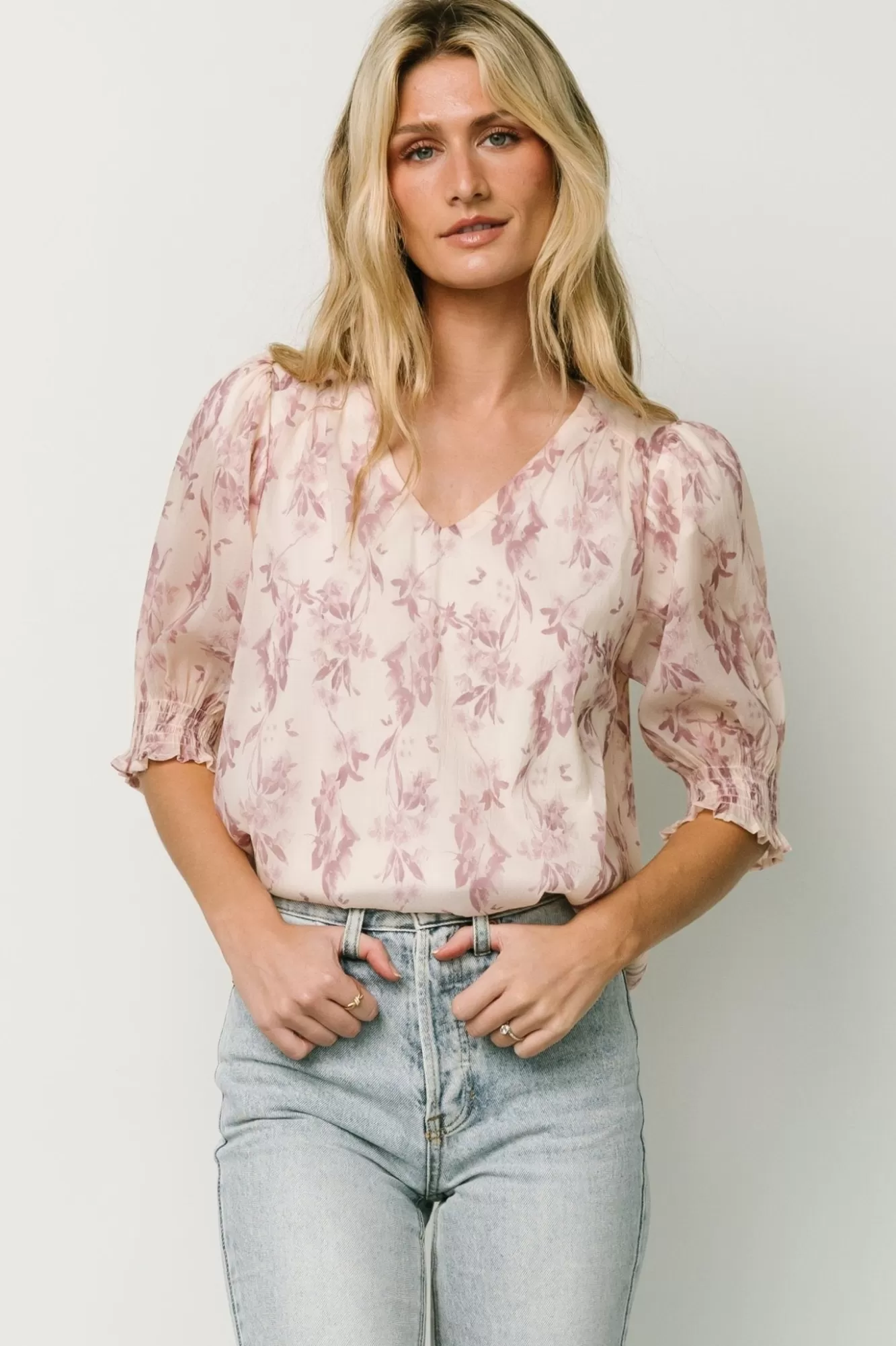 Baltic Born Blouses + Shirts | Cordova Top | Beige + Mauve Floral