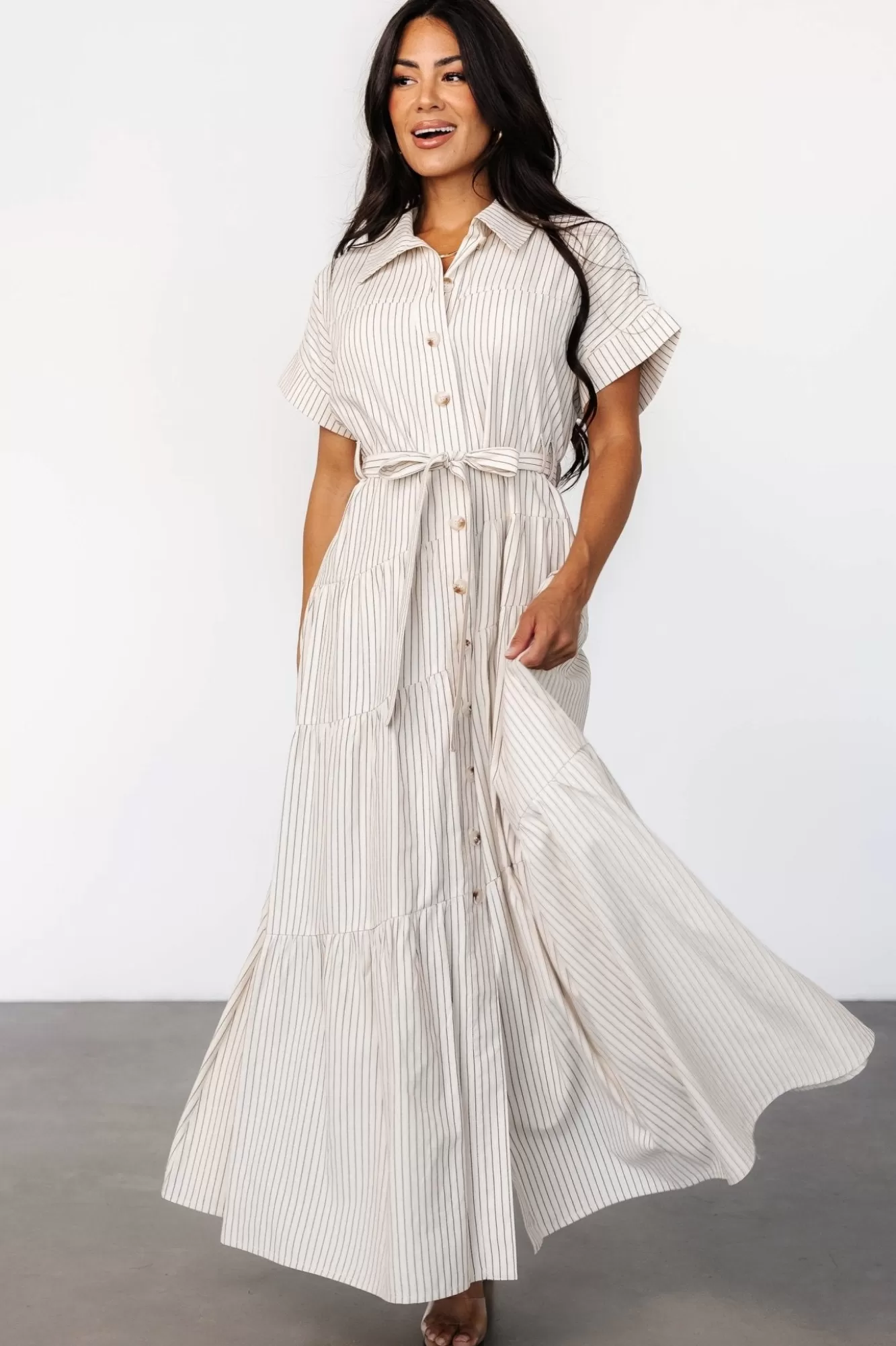 Baltic Born Maxi Dresses | Maxi Dresses | Covey Button Up Maxi Dress | Cream Stripe