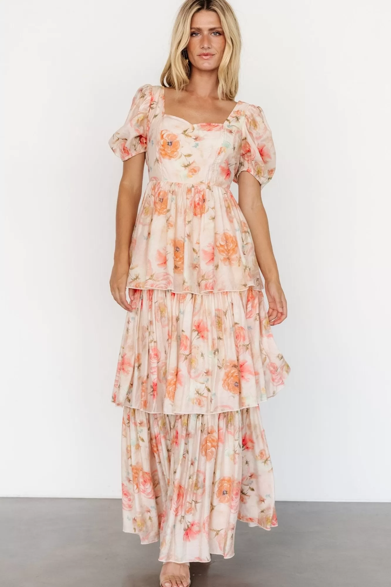 Baltic Born Maxi Dresses | Maxi Dresses | Cozette Tiered Maxi Dress | Blush Floral