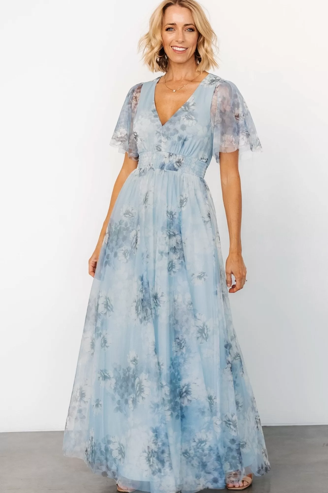 Baltic Born Maxi Dresses | Maxi Dresses | Cressida Tulle Maxi Dress | Blue + Off White Floral