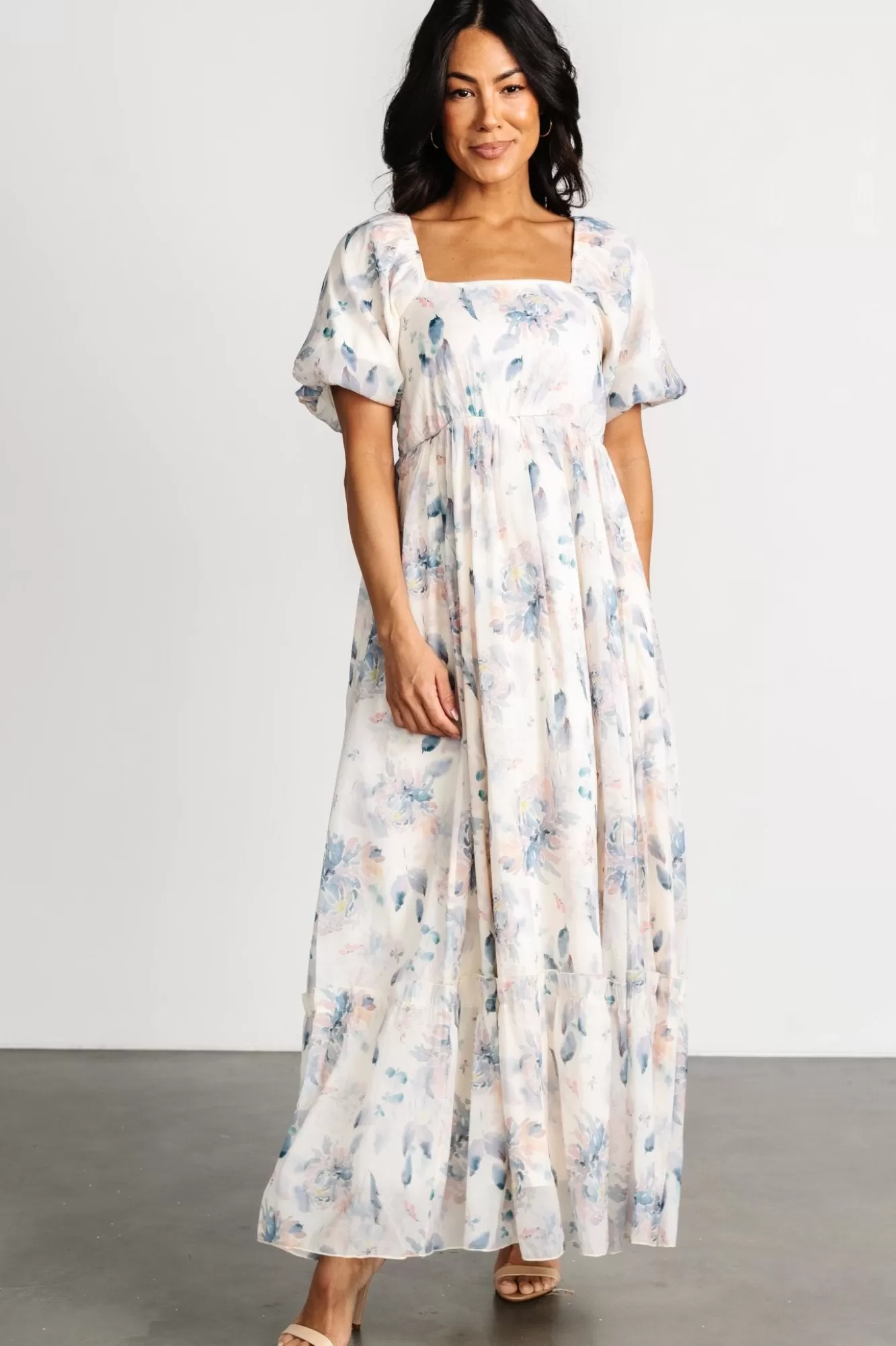 Baltic Born Maxi Dresses | Maxi Dresses | Dalia Maxi Dress | Cream + Blue Floral