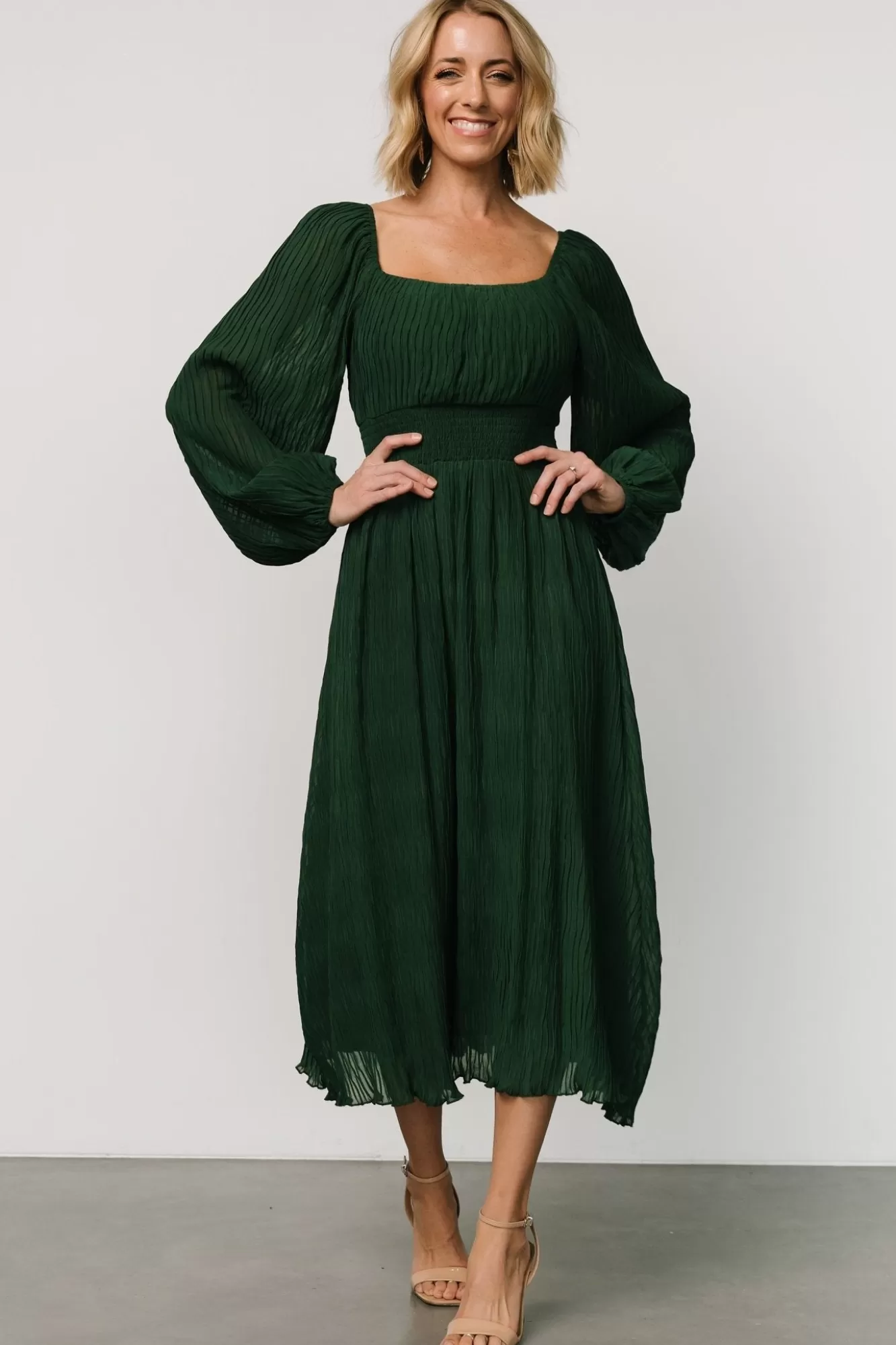 Baltic Born Midi Dresses | Midi Dresses | Dalton Pleated Midi Dress | Dark Green