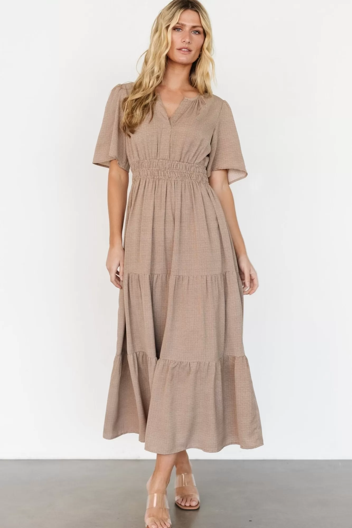 Baltic Born Maxi Dresses | Maxi Dresses | Danielle Tiered Maxi Dress | Brown Print