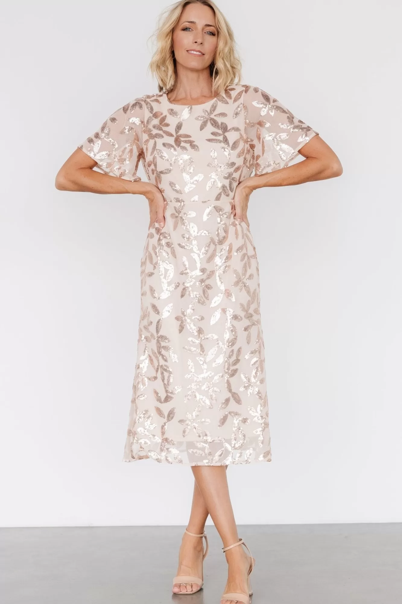 Baltic Born Midi Dresses | Midi Dresses | Deanna Sequin Midi Dress | Rose Gold