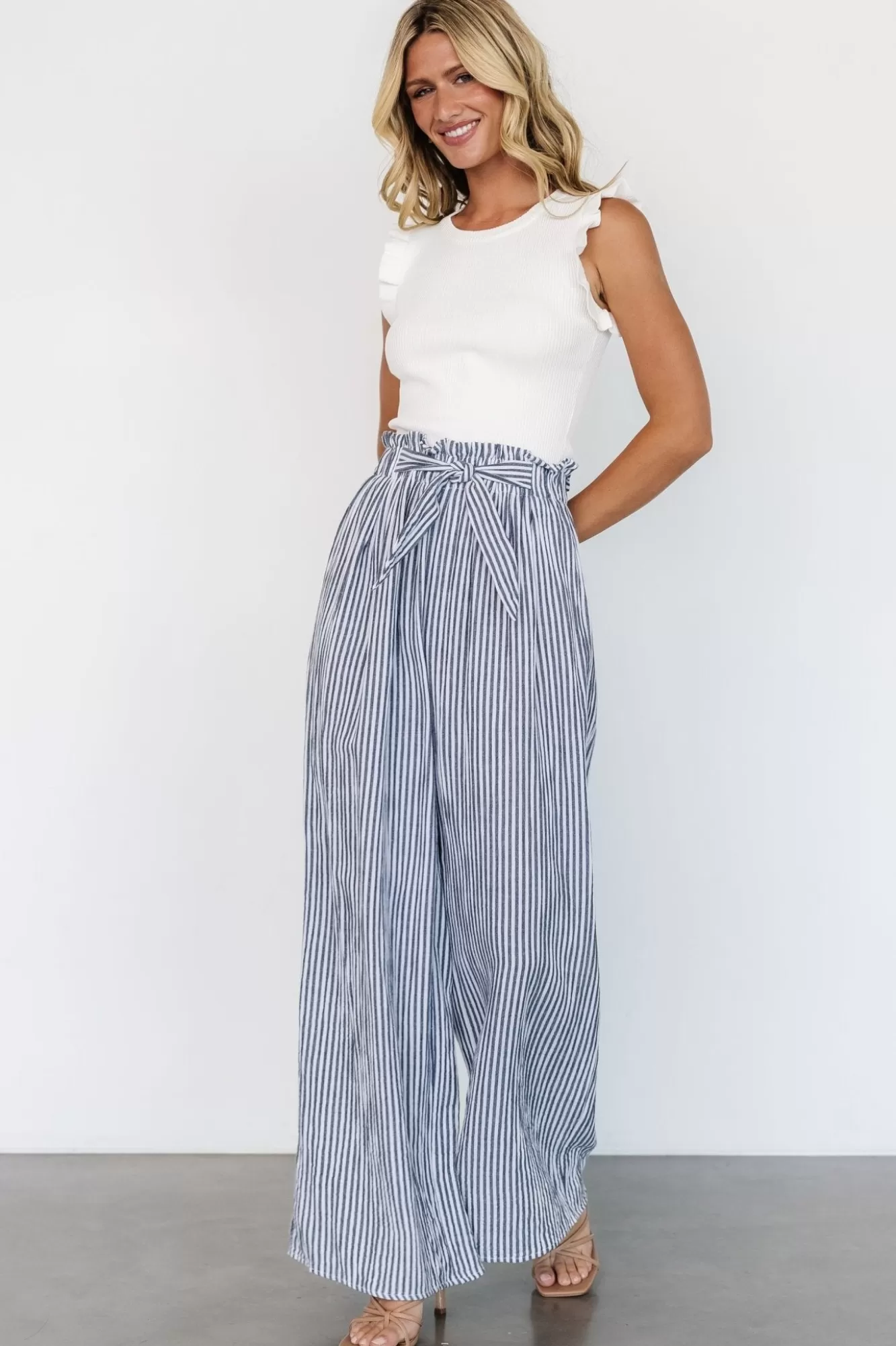 Baltic Born Pants | Delphi Wide Leg Pants | Navy Stripe